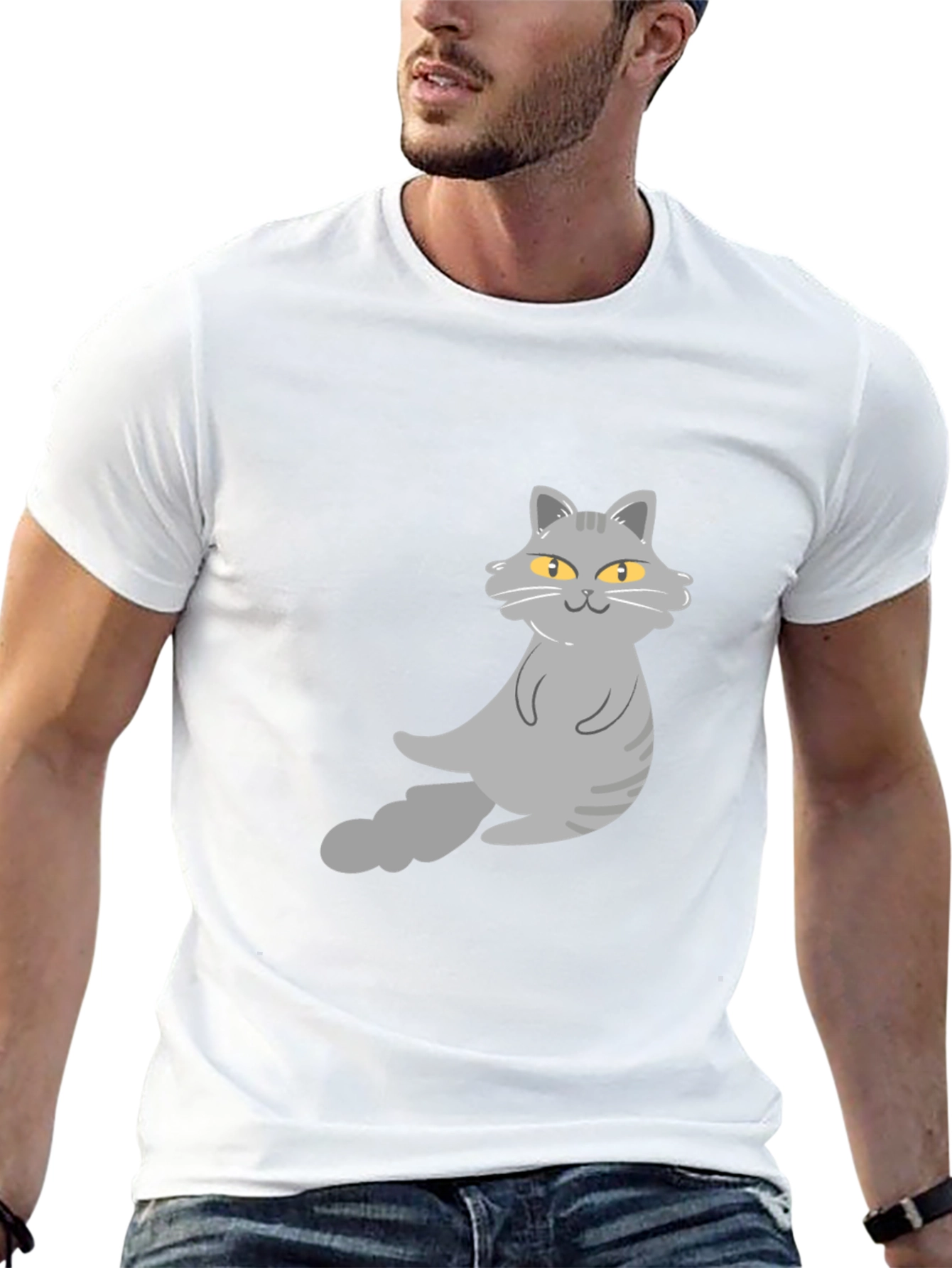 Cat Graphic T-Shirt - Black Cotton Tee