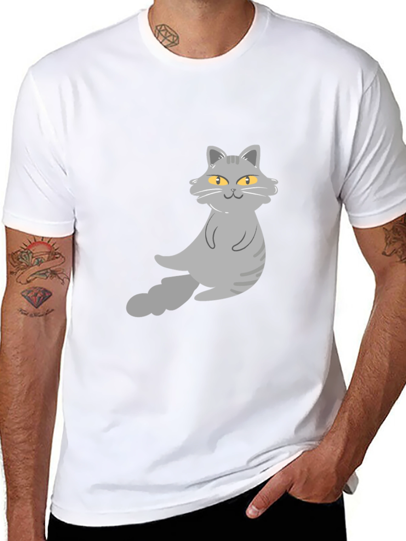 Cat Graphic T-Shirt - Black Cotton Tee