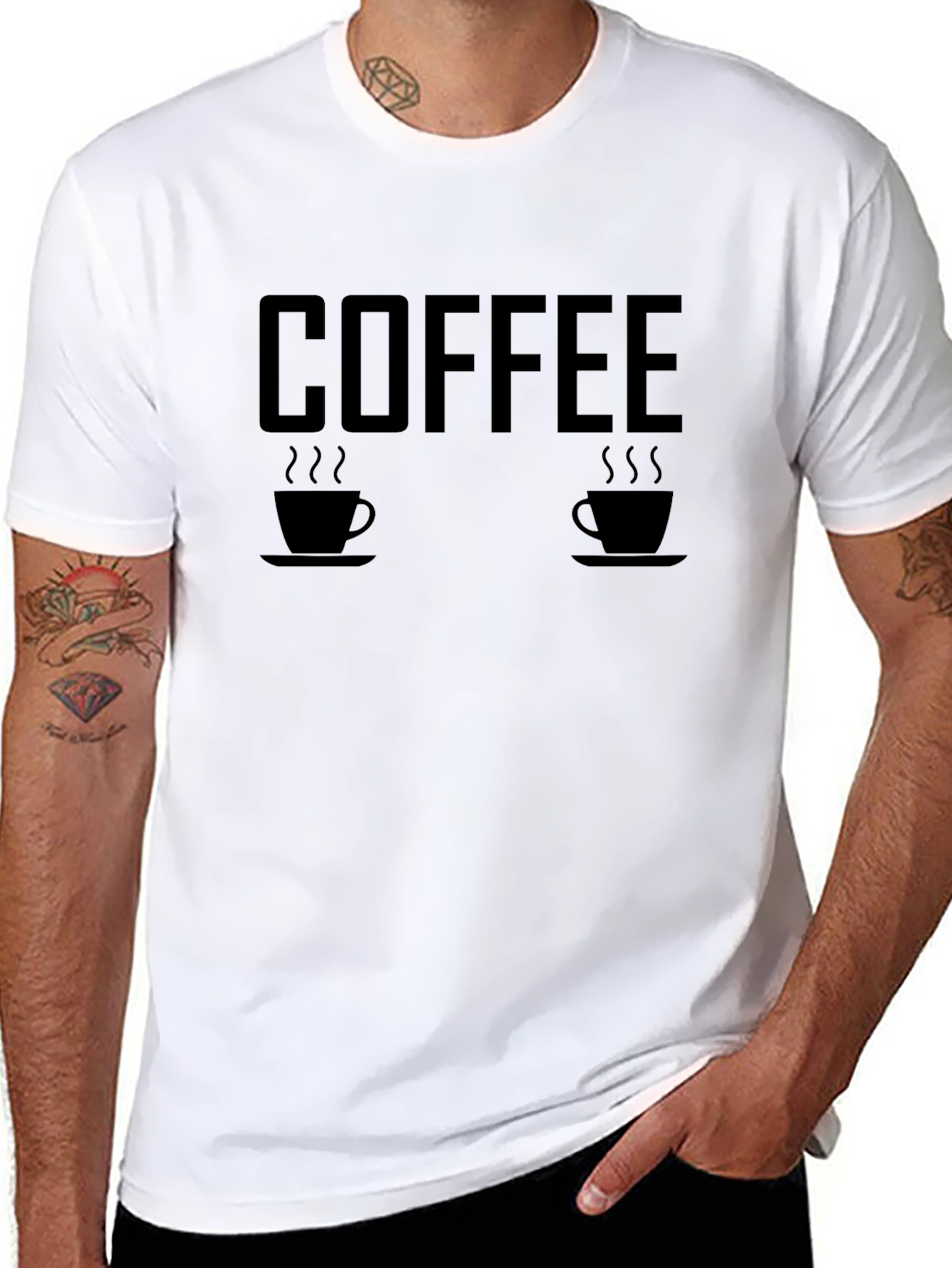 Coffee Cups Graphic T-Shirt - Black Casual Tee