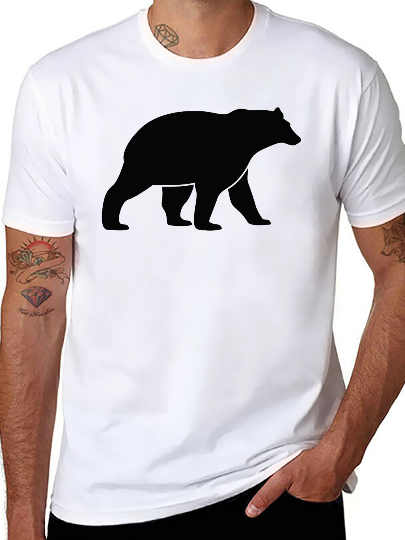 Bear Silhouette T-Shirt - Classic Crew Neck Tee