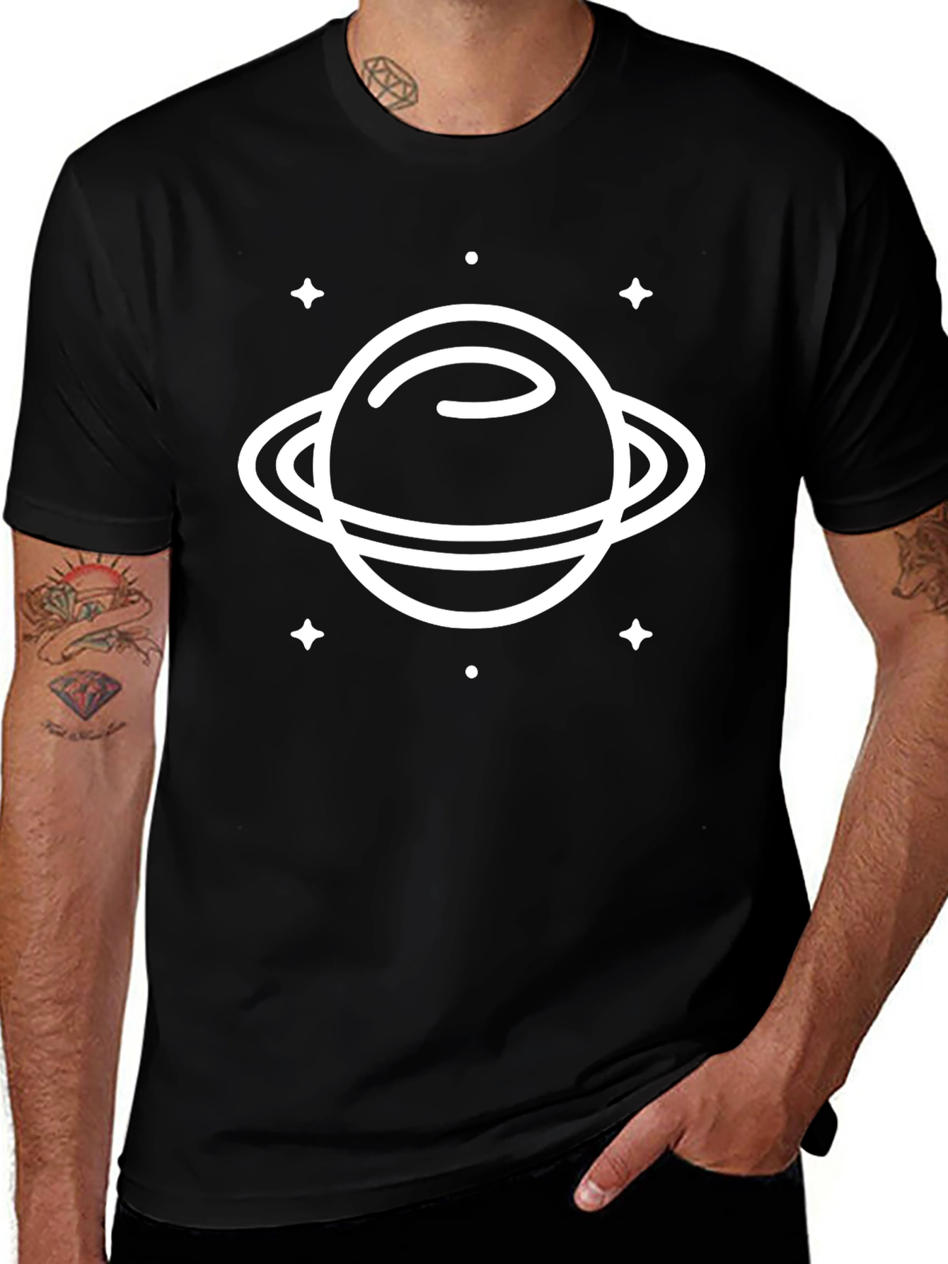 Saturn Graphic Tee - Black Cotton Casual Shirt