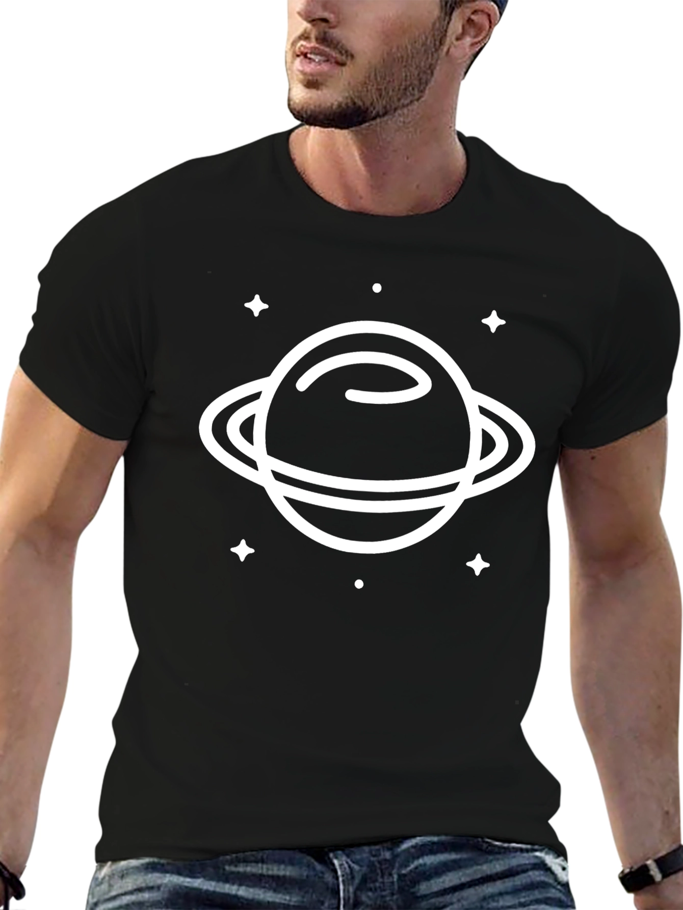 Saturn Graphic Tee - Black Cotton Casual Shirt