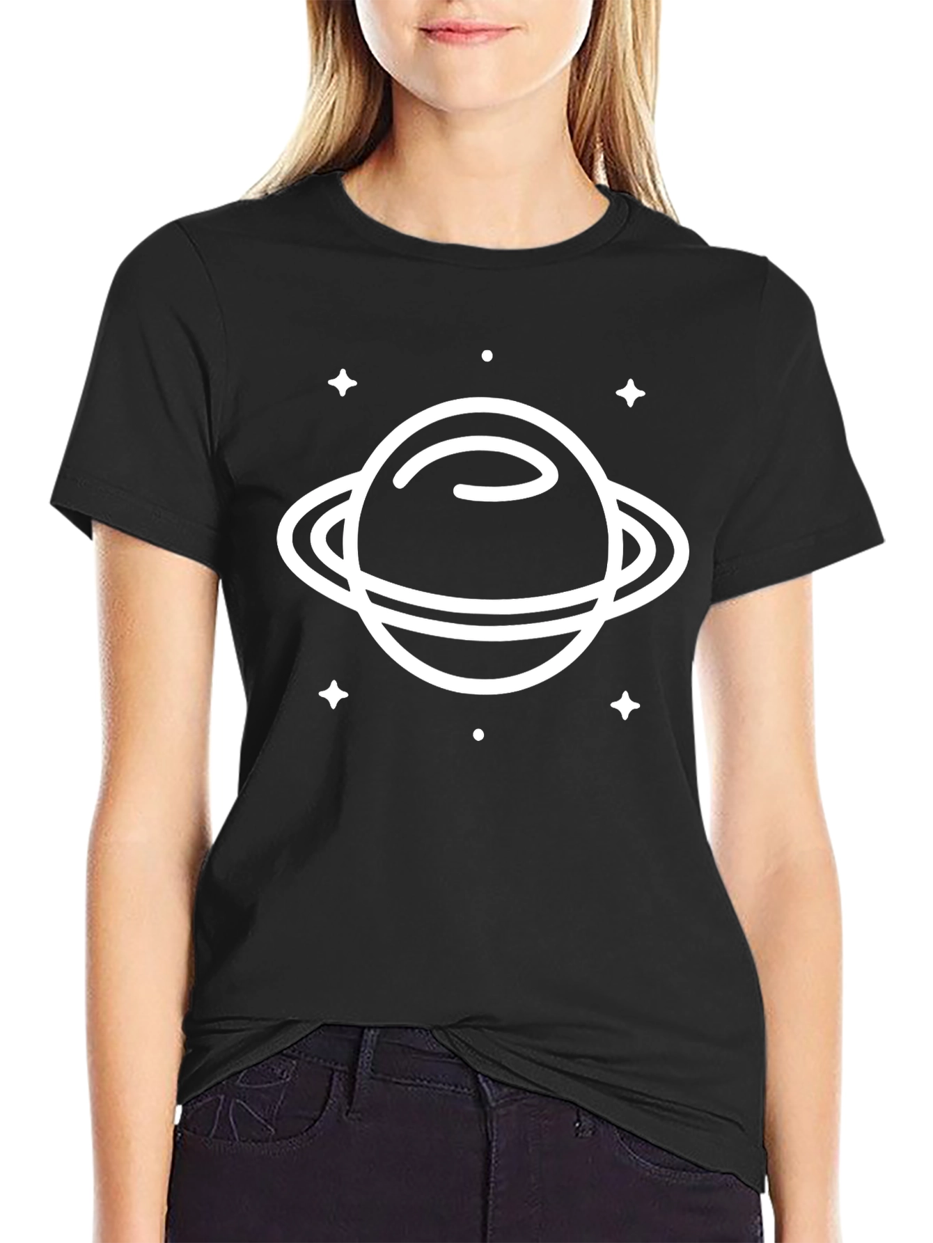 Saturn Graphic Tee - Black Cotton Casual Shirt