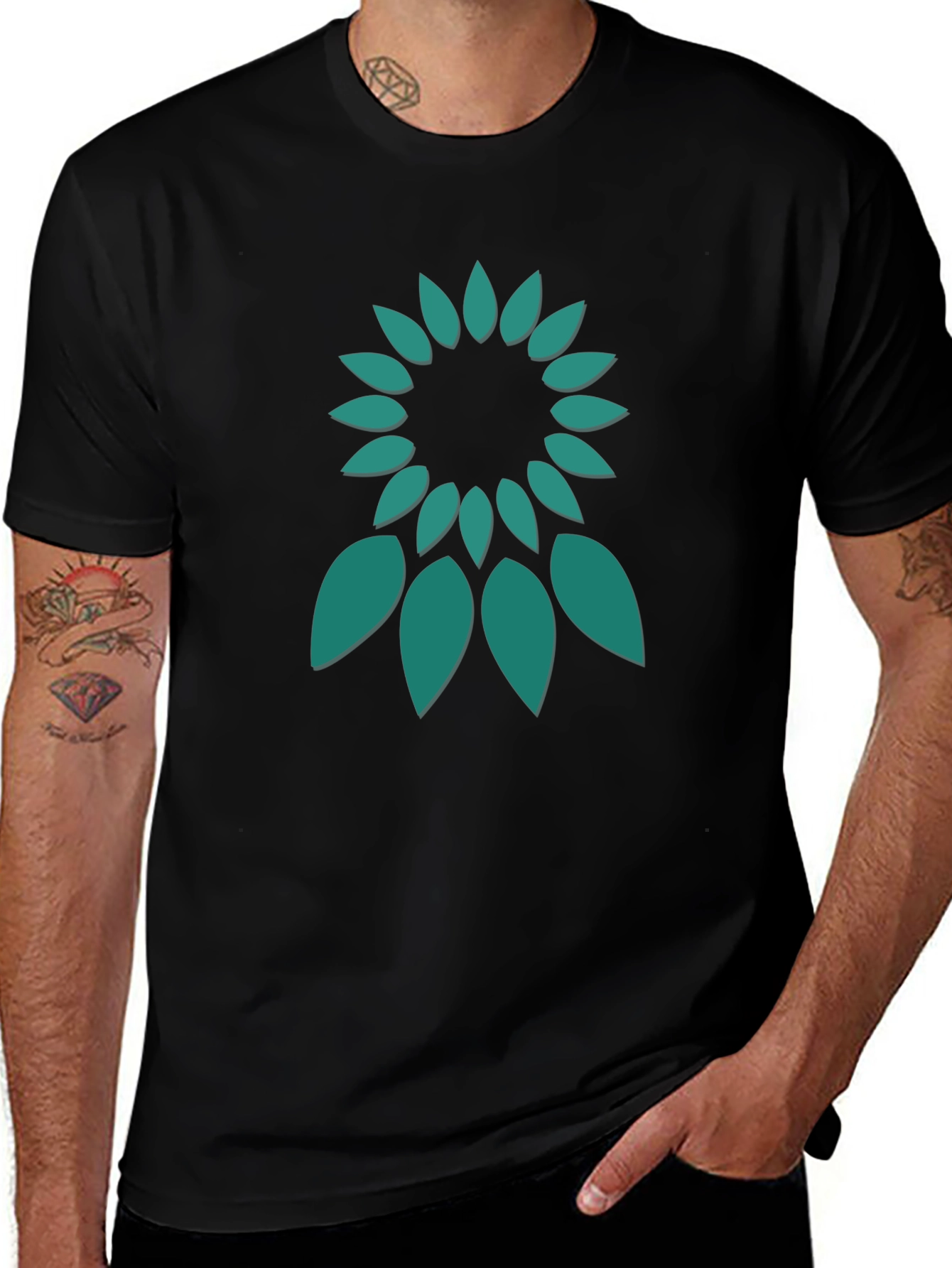Abstract Floral Design Black T-Shirt
