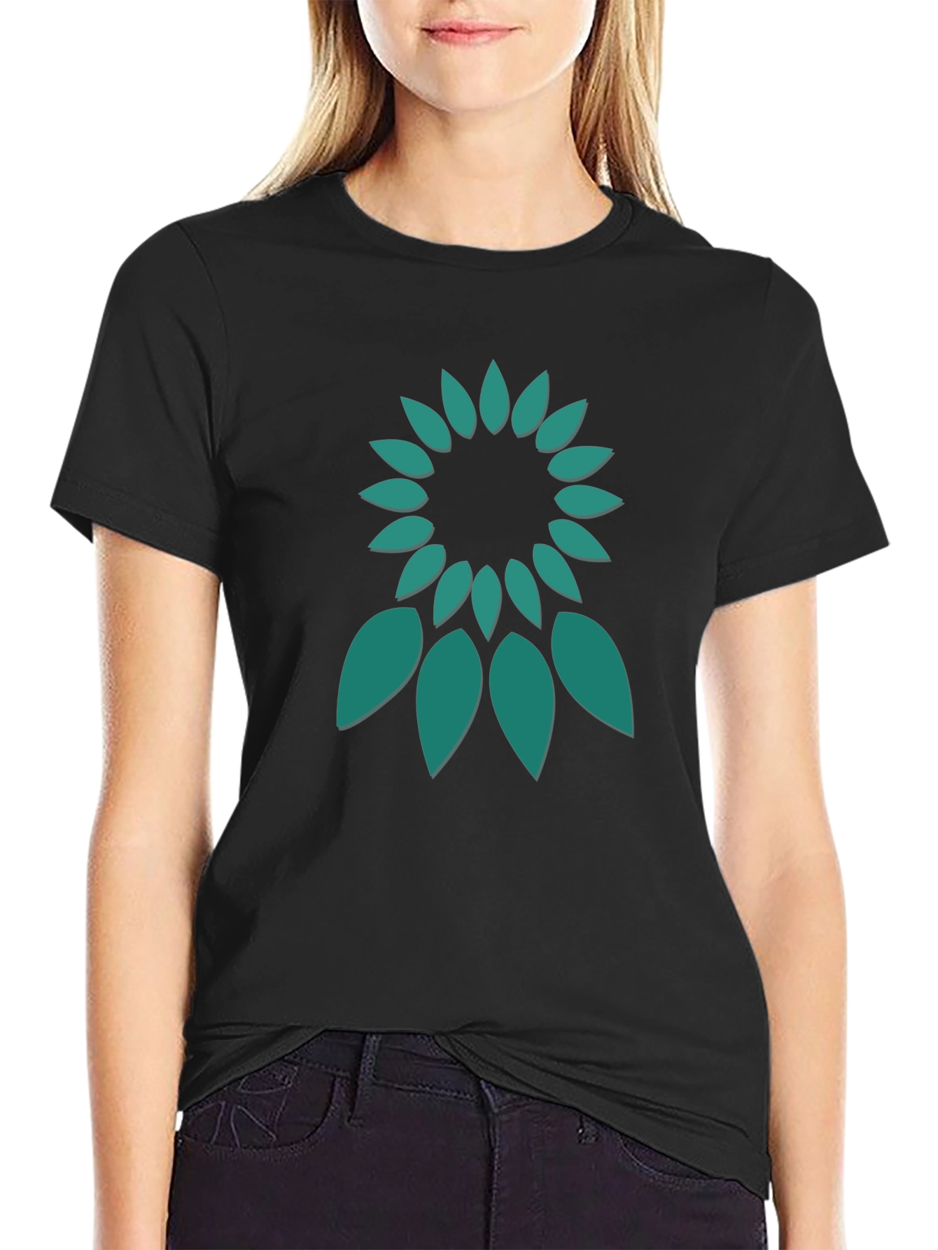 Abstract Floral Design Black T-Shirt