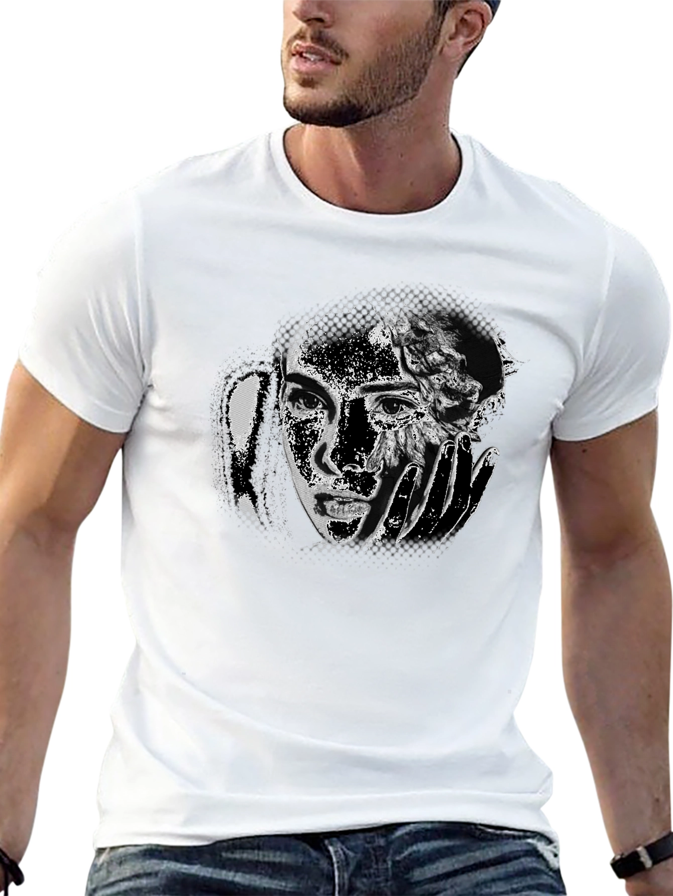 Monochrome Portrait Graphic Tee - Soft Cotton Blend