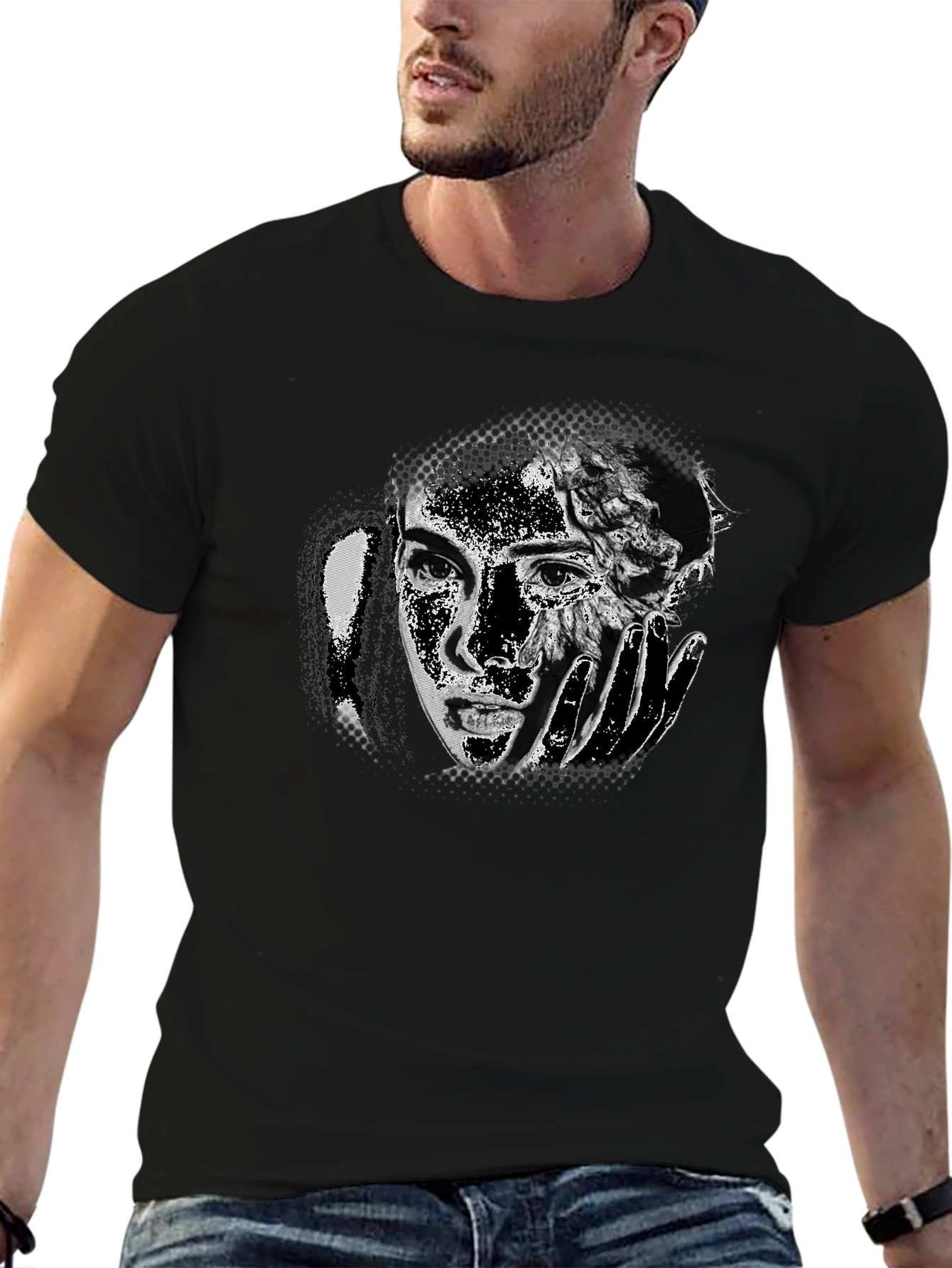 Monochrome Portrait Graphic Tee - Soft Cotton Blend