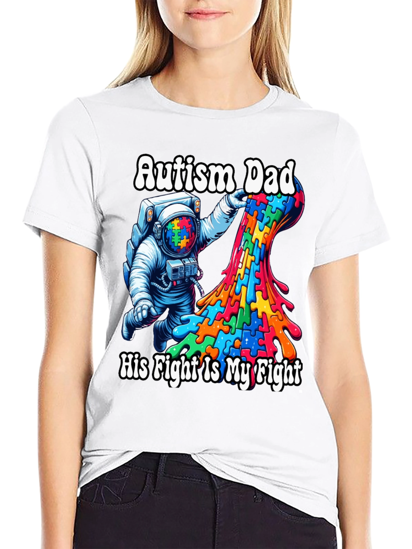 Autism Dad T-Shirt Puzzle Piece Astronaut Tee