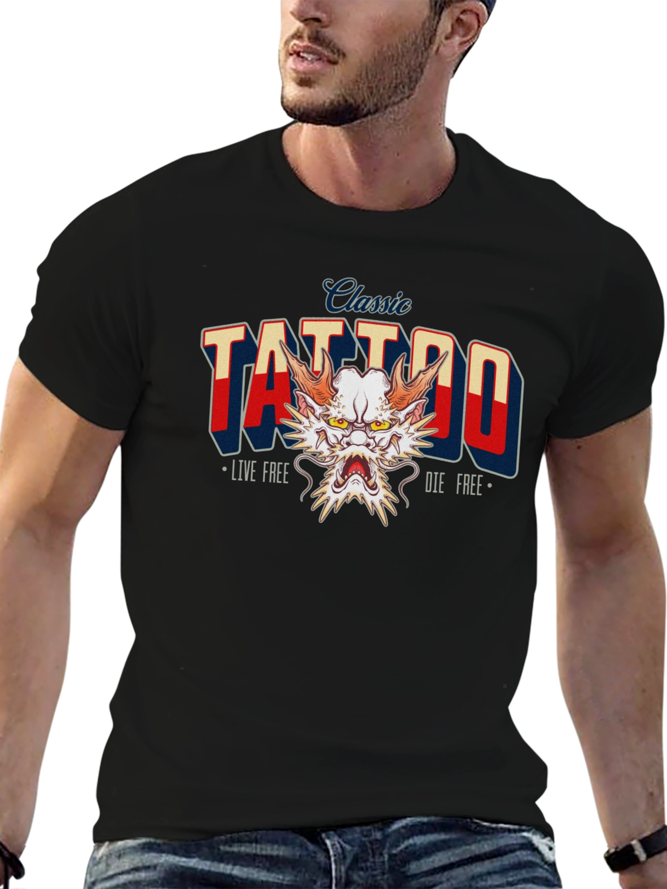 Classic Tattoo Dragon Graphic T-Shirt