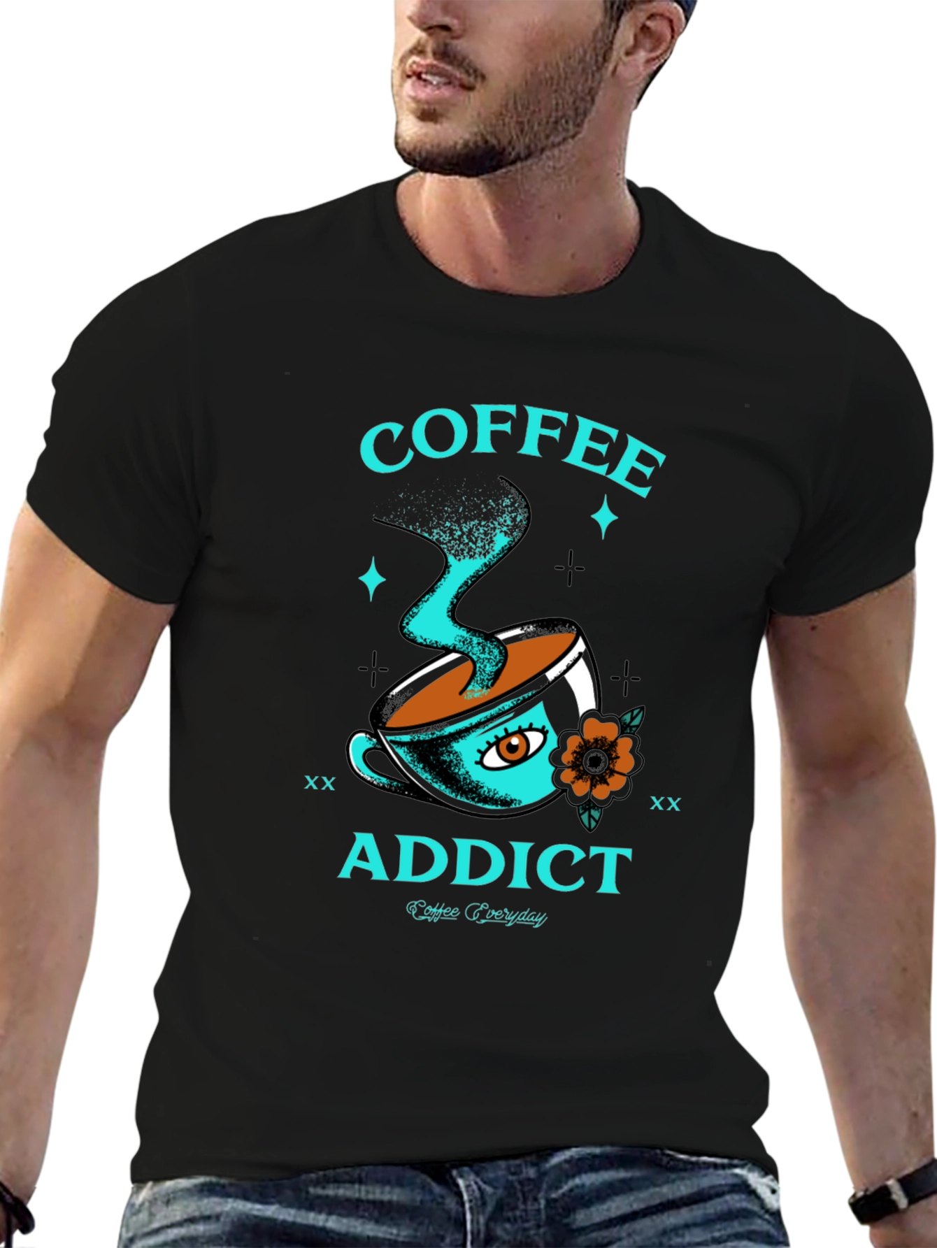 Coffee Addict Graphic Tee - Black Crewneck