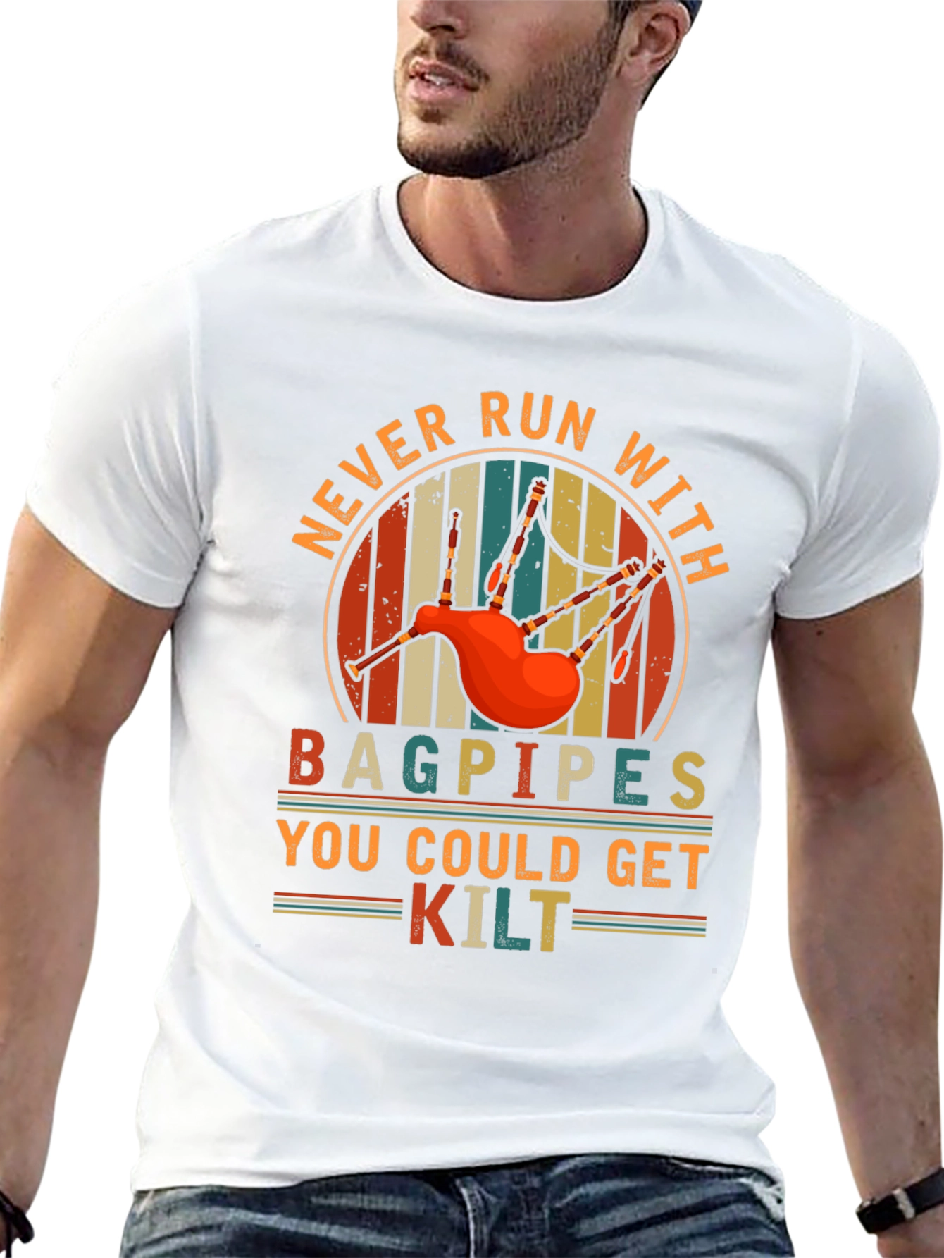 Never Run With Bagpipes Graphic Tee