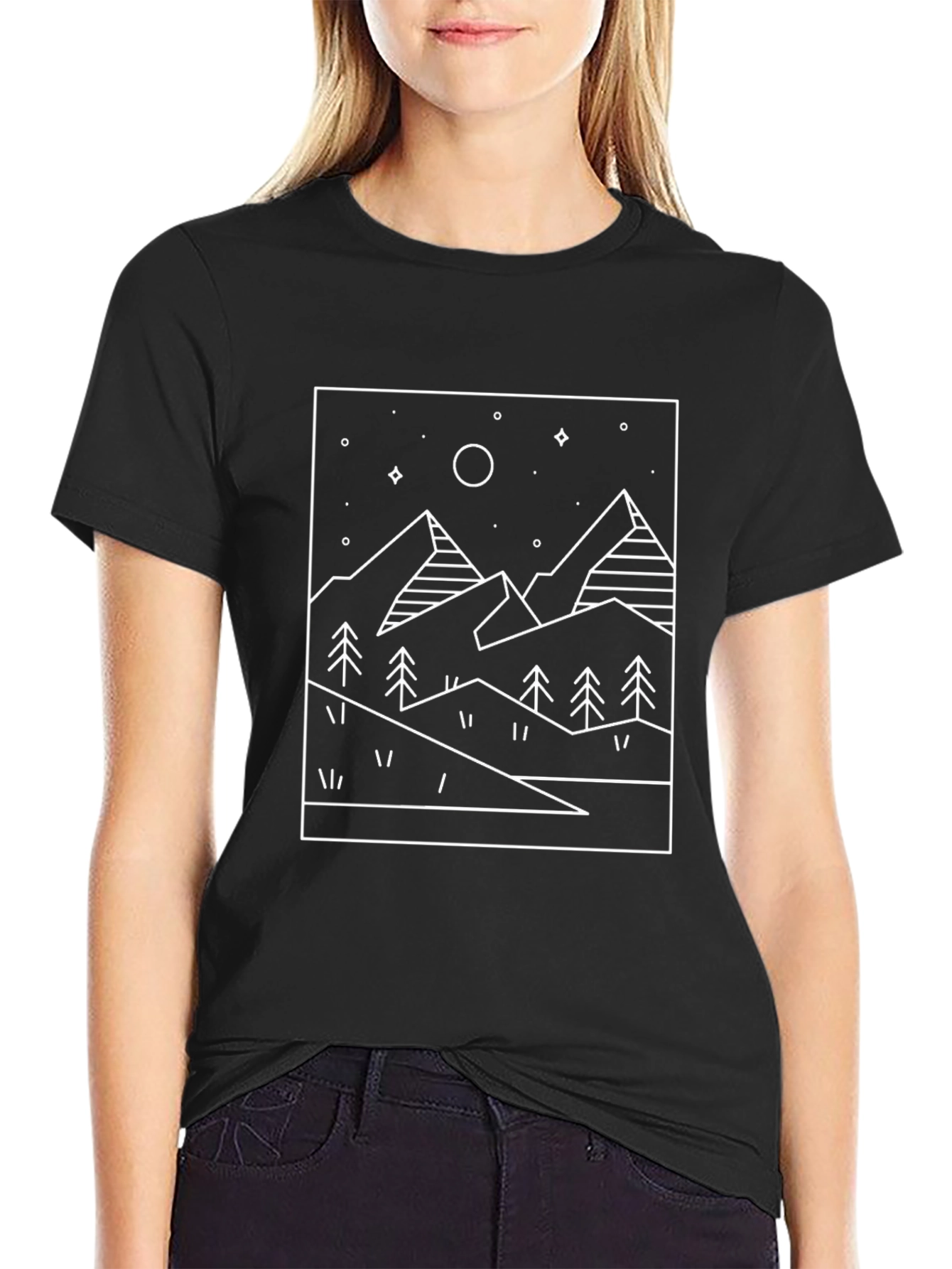 Minimalist Mountain Scene Black Tee