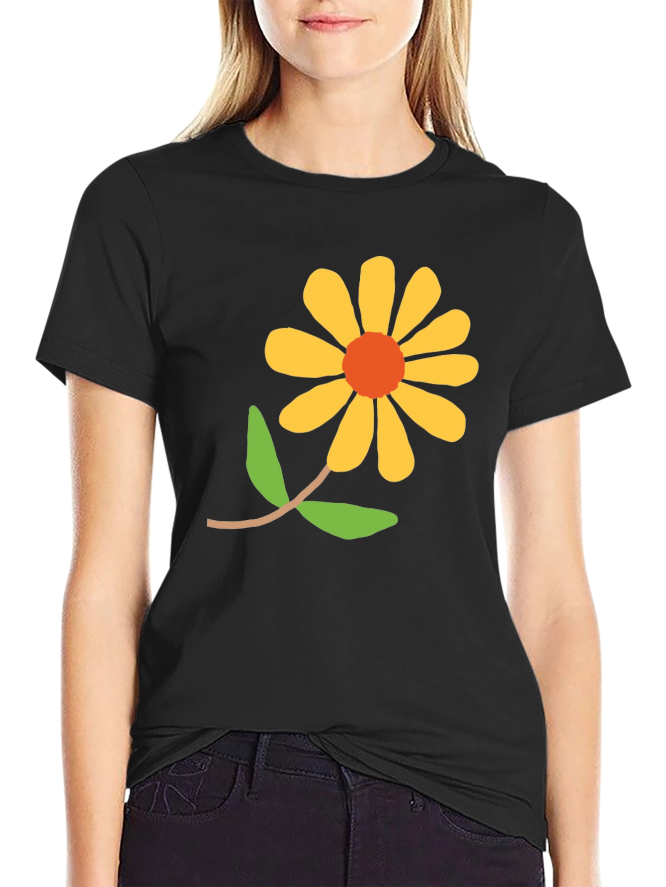 Black T-Shirt with Floral Graphic