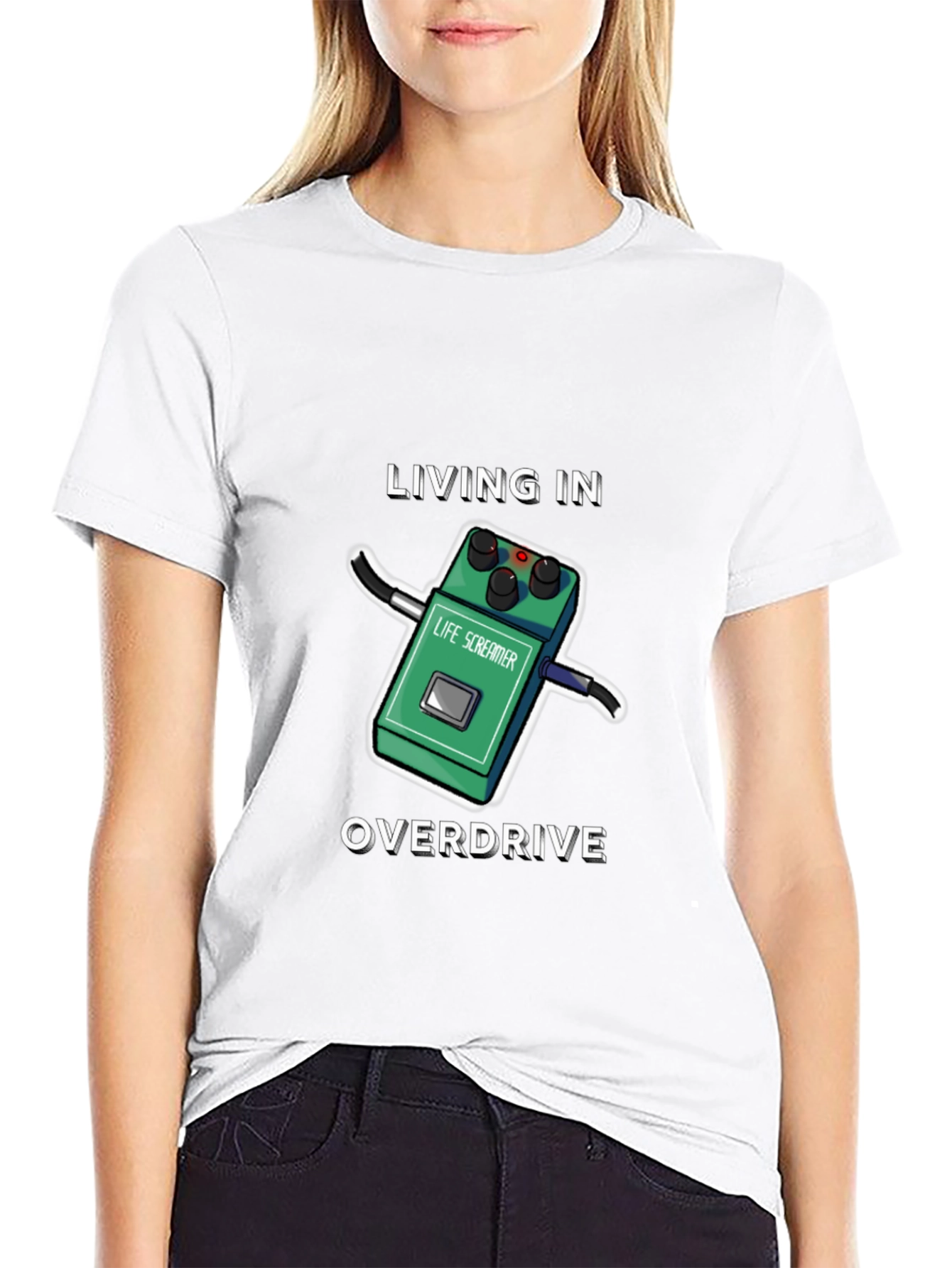 Living In Overdrive T-Shirt | Funny Guitar Pedal Tee