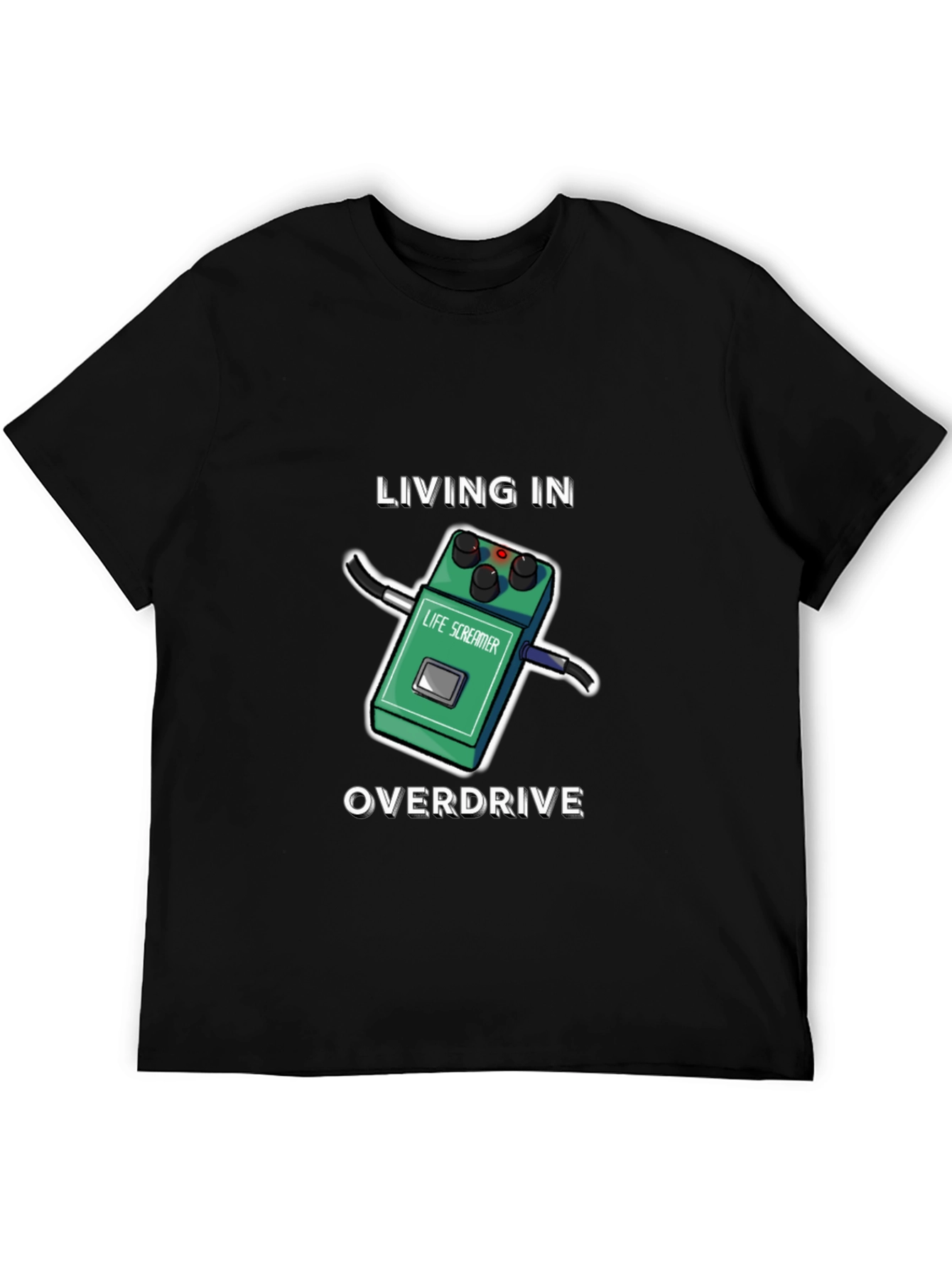 Living In Overdrive T-Shirt | Funny Guitar Pedal Tee