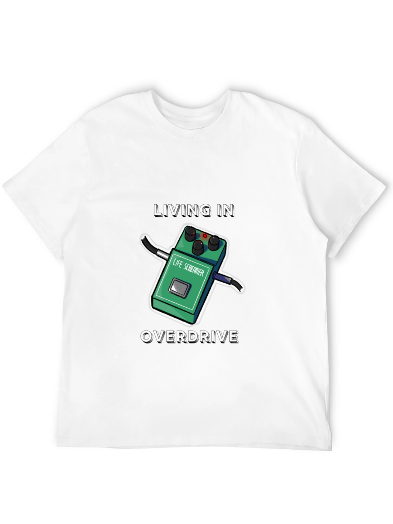 Living In Overdrive T-Shirt | Funny Guitar Pedal Tee