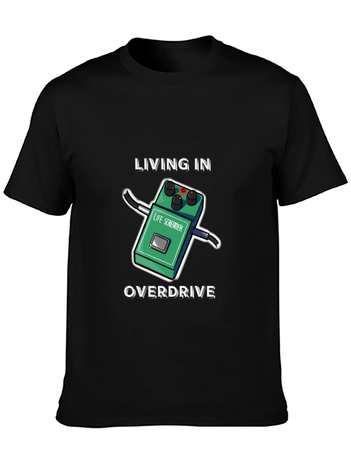 Living In Overdrive T-Shirt | Funny Guitar Pedal Tee