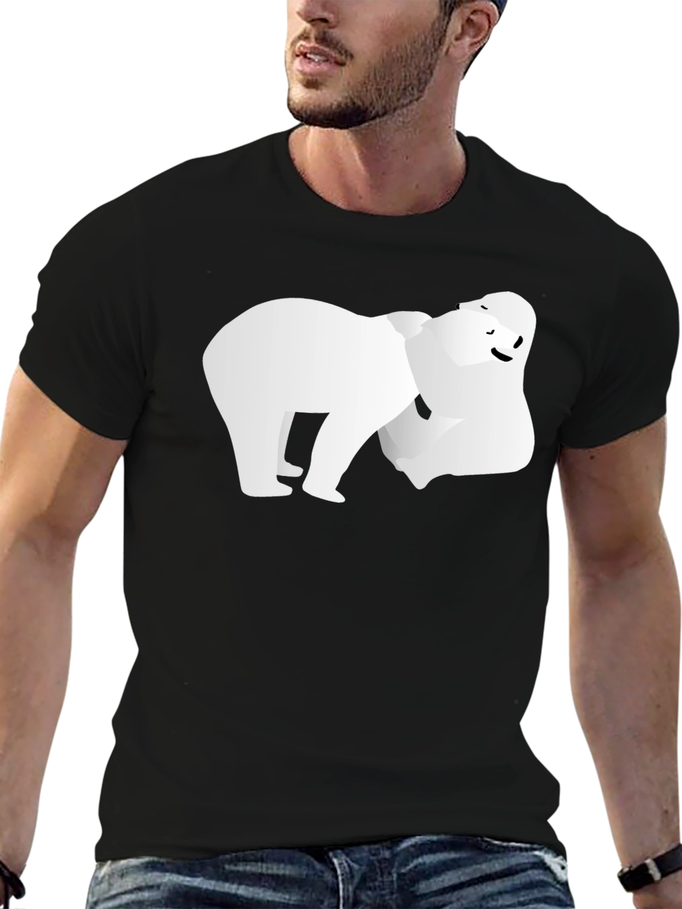 Modern Polar Bear Graphic Tee - Black