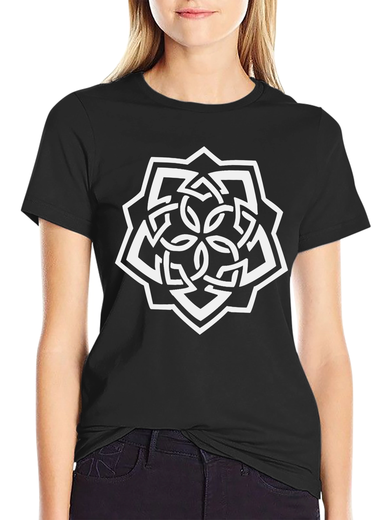 Mens Black T-Shirt with White Geometric Print
