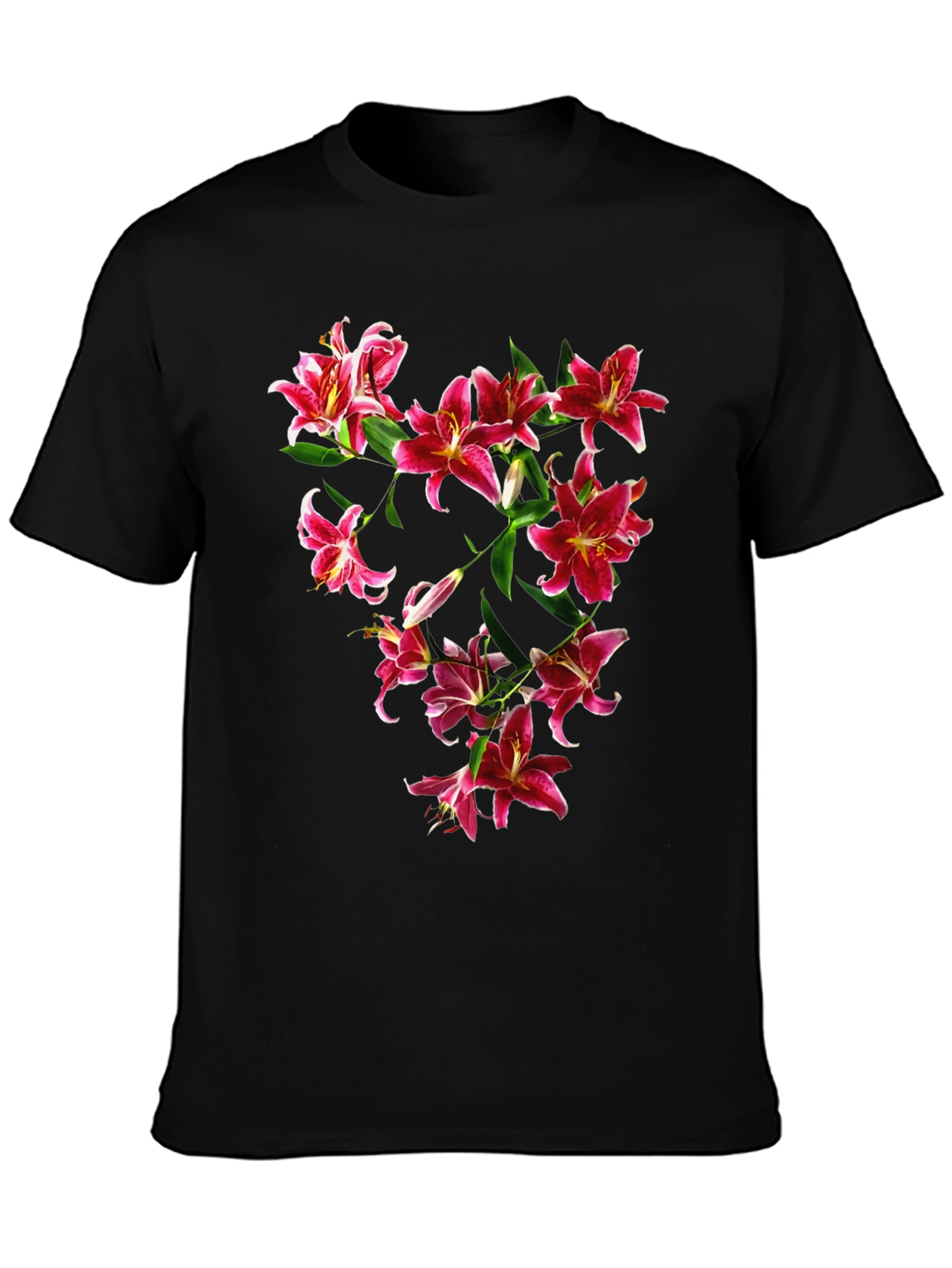 Floral Lily Print Black T-Shirt