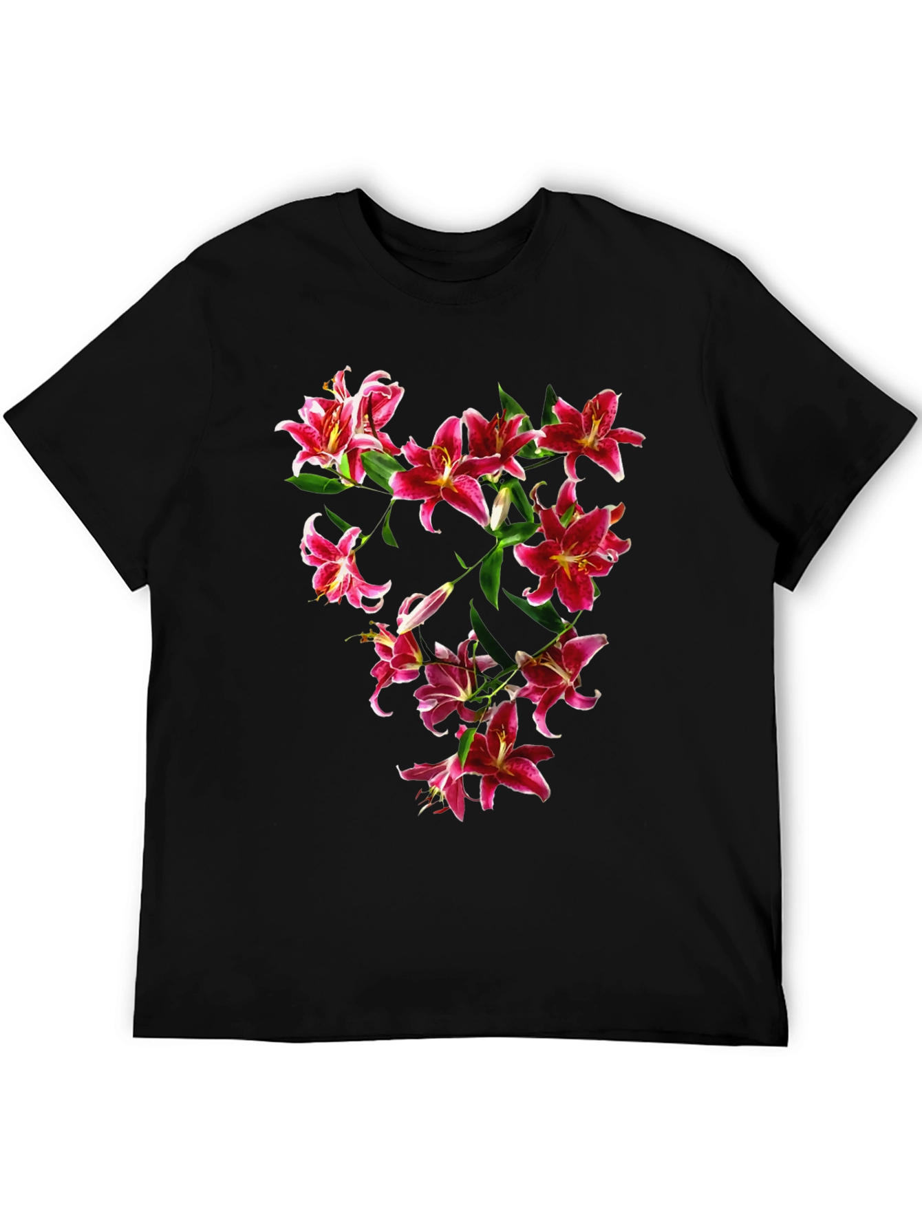 Floral Lily Print Black T-Shirt