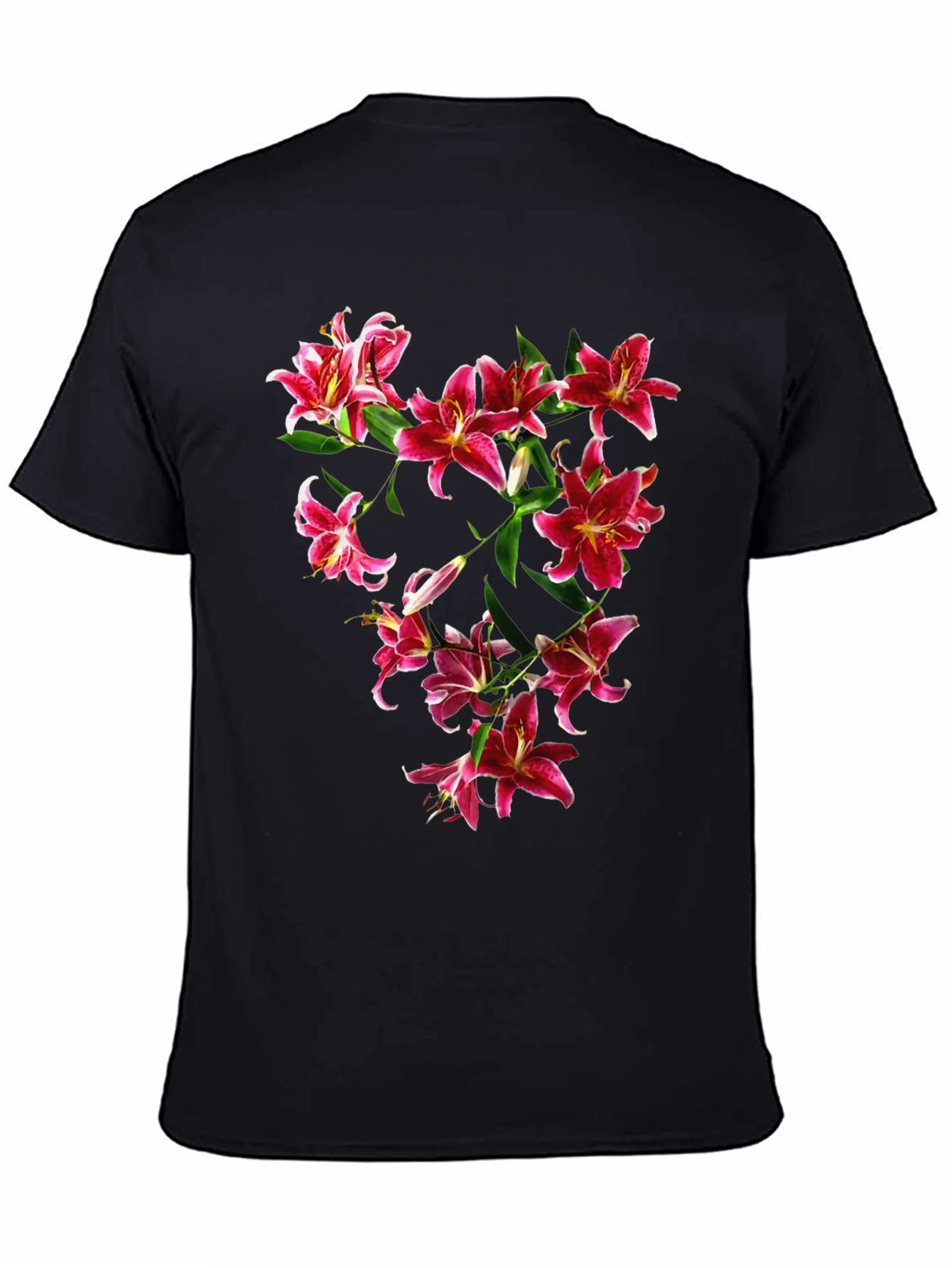 Floral Lily Print Black T-Shirt