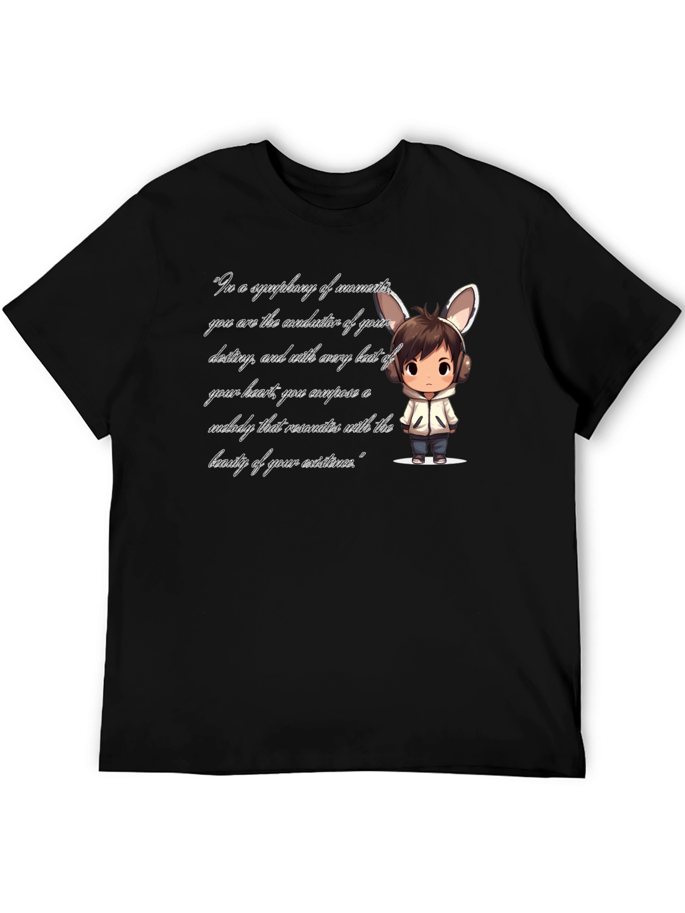 Black T-Shirt with Cartoon and Quote