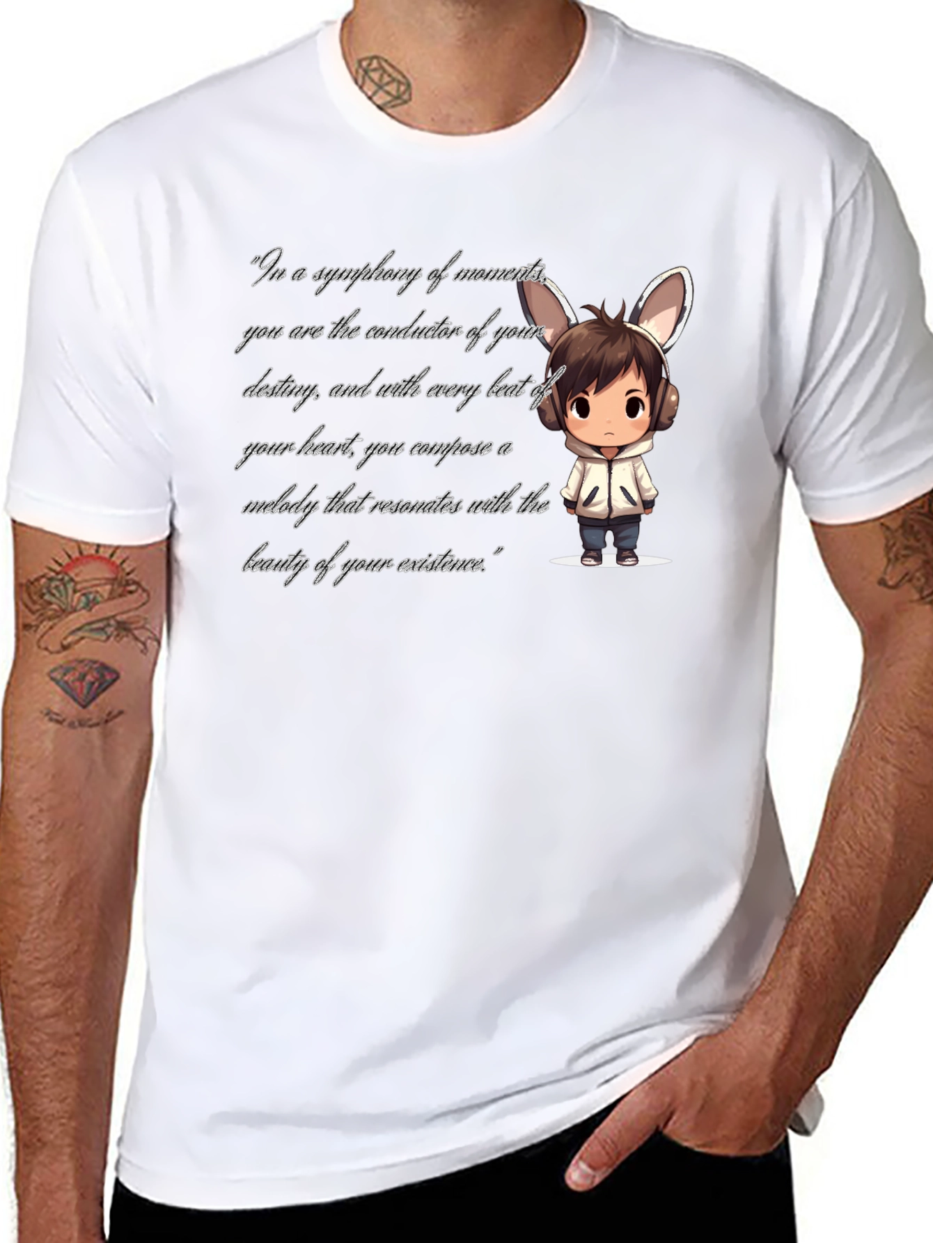 Black T-Shirt with Cartoon and Quote
