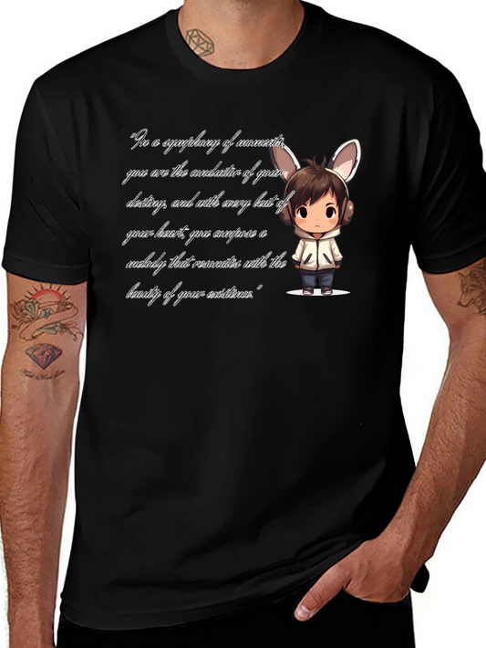 Black T-Shirt with Cartoon and Quote
