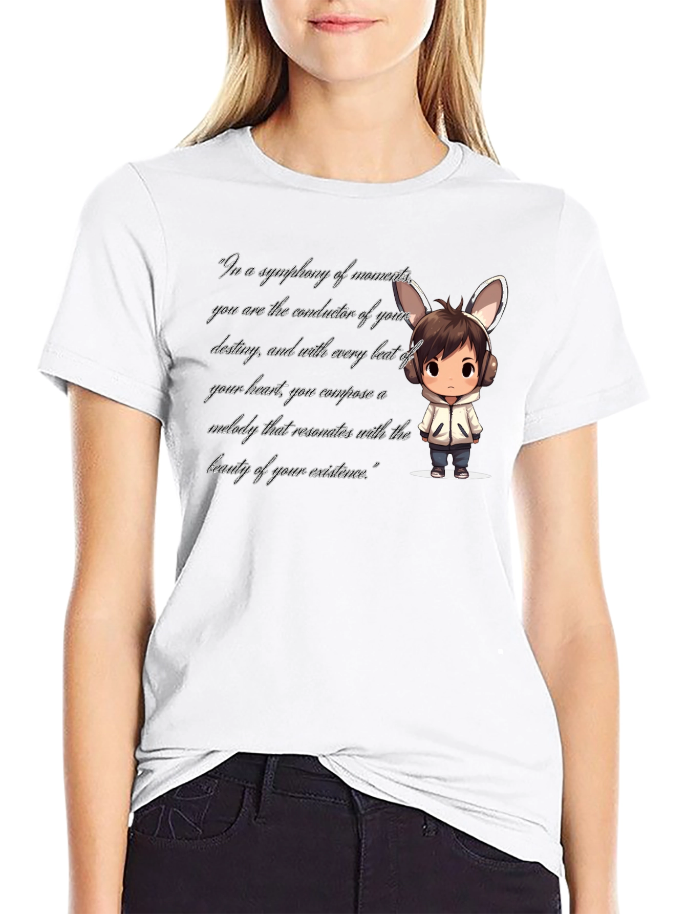 Black T-Shirt with Cartoon and Quote