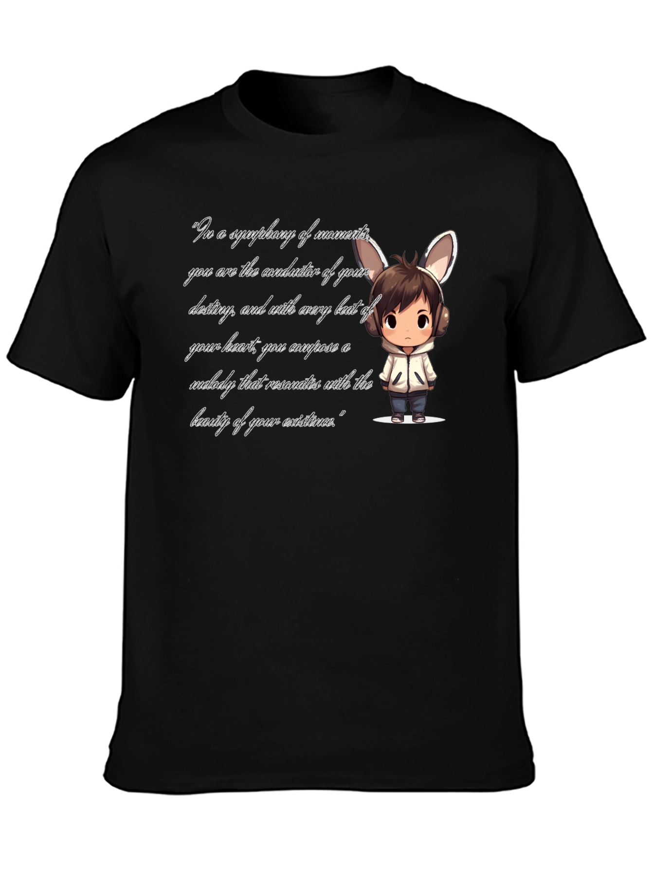 Black T-Shirt with Cartoon and Quote