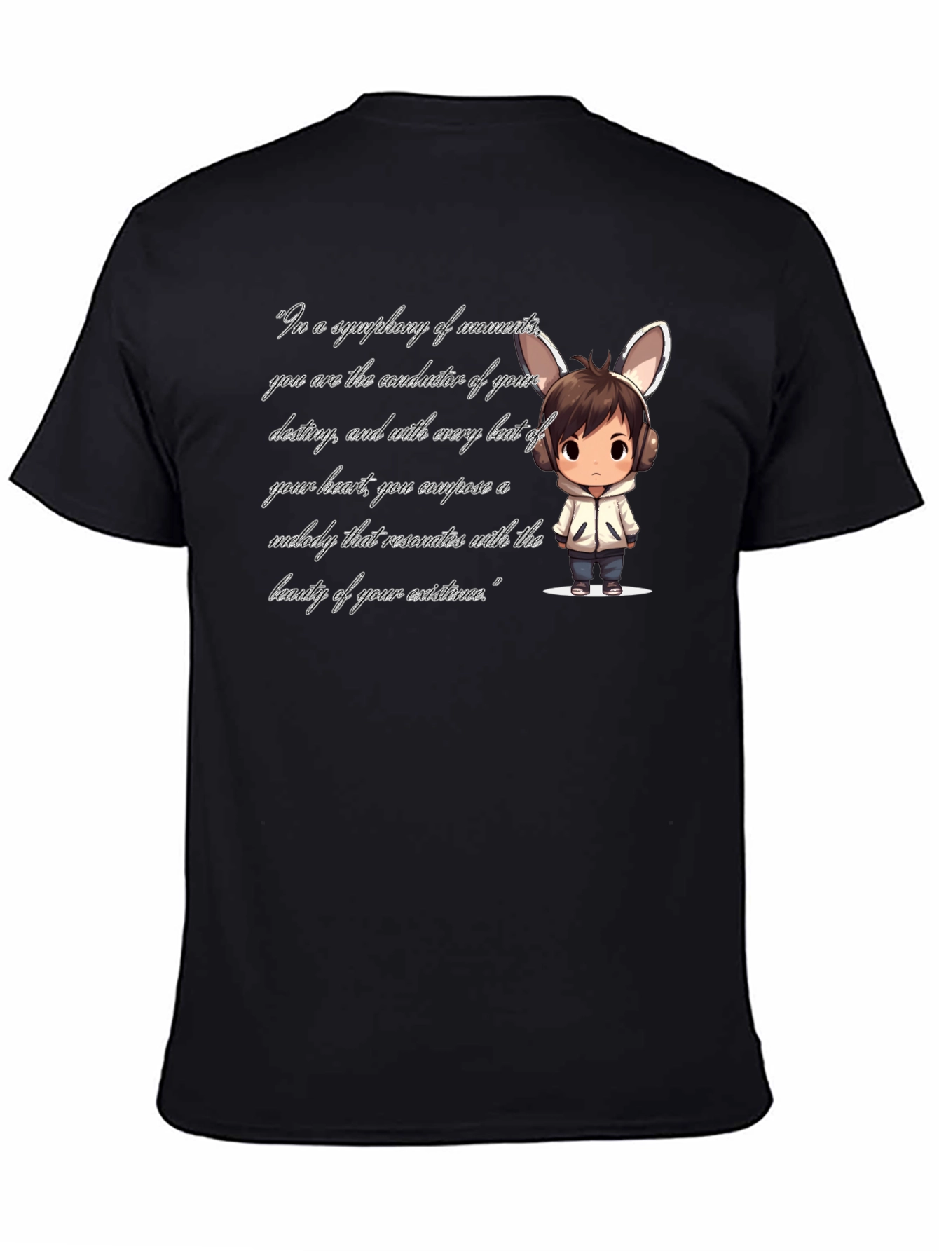Black T-Shirt with Cartoon and Quote