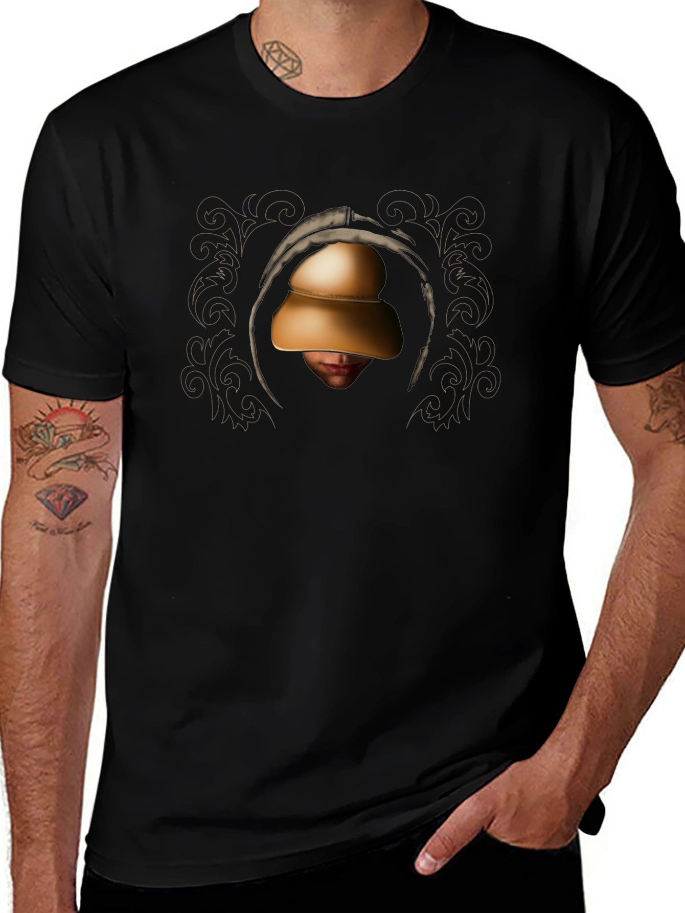 Hooded Figure Graphic Black T-Shirt