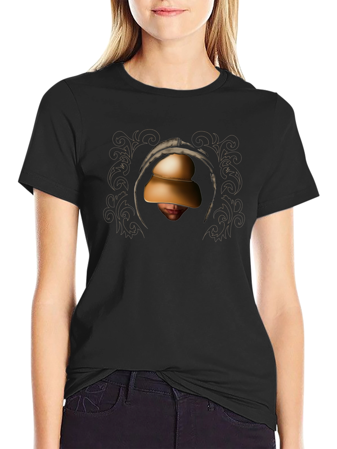 Hooded Figure Graphic Black T-Shirt