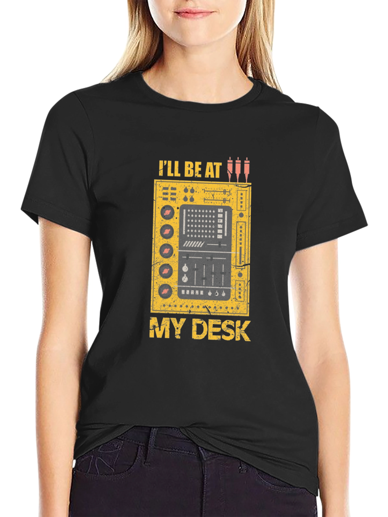 Ill Be At My Desk Black Graphic T-Shirt