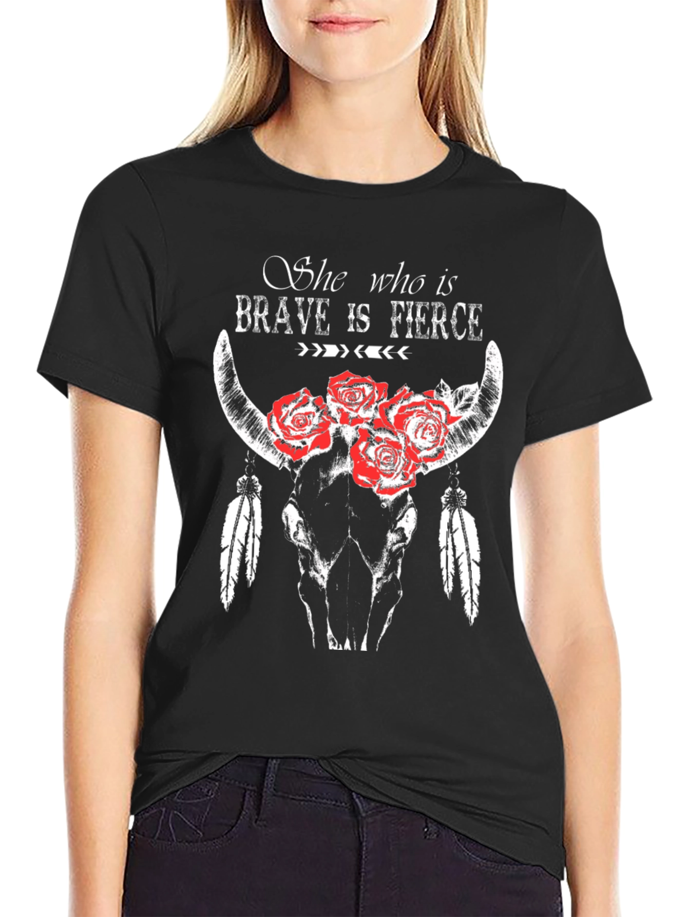 Brave & Fierce Bull Skull Graphic T-Shirt