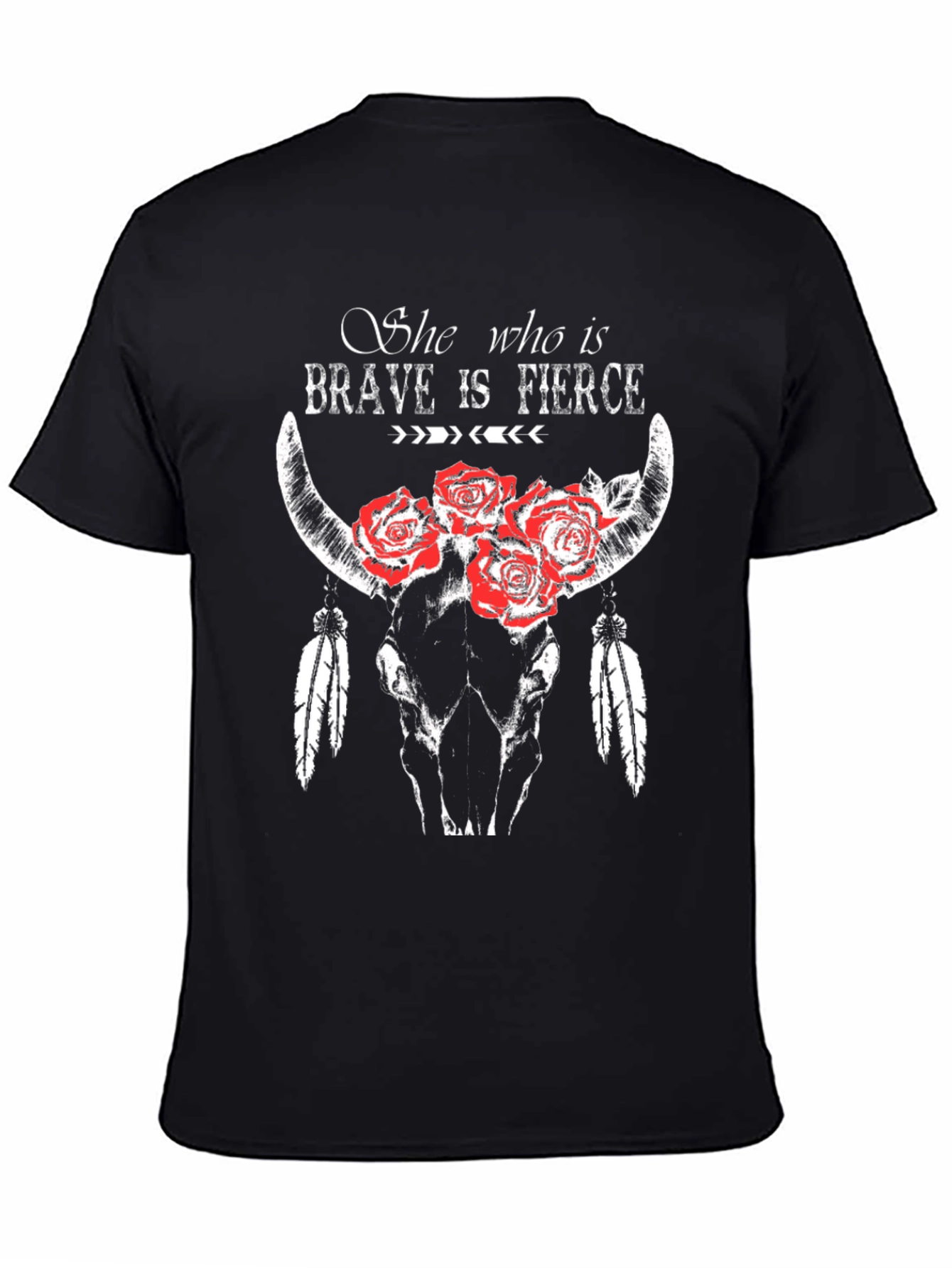 Brave & Fierce Bull Skull Graphic T-Shirt