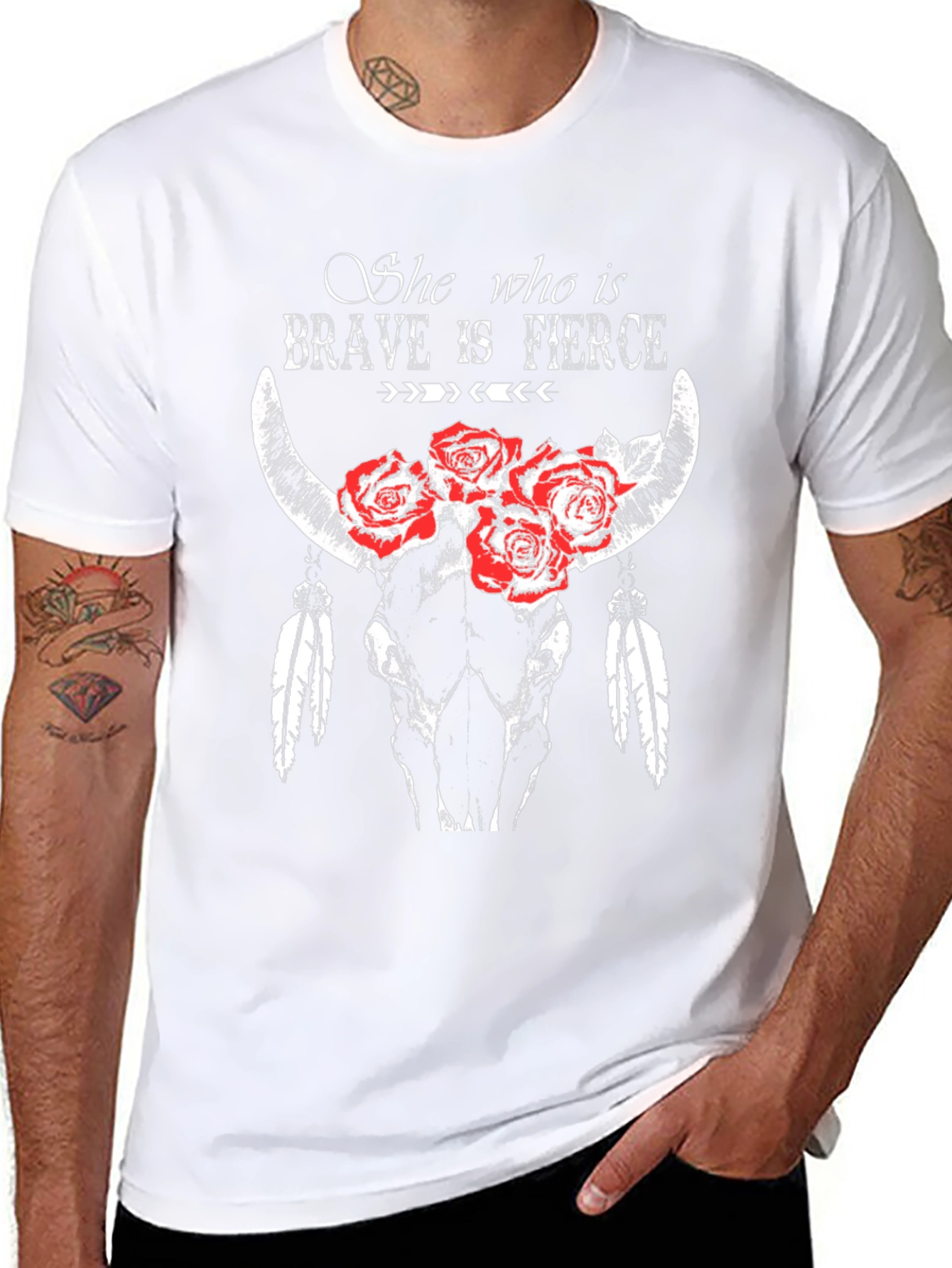 Brave & Fierce Bull Skull Graphic T-Shirt