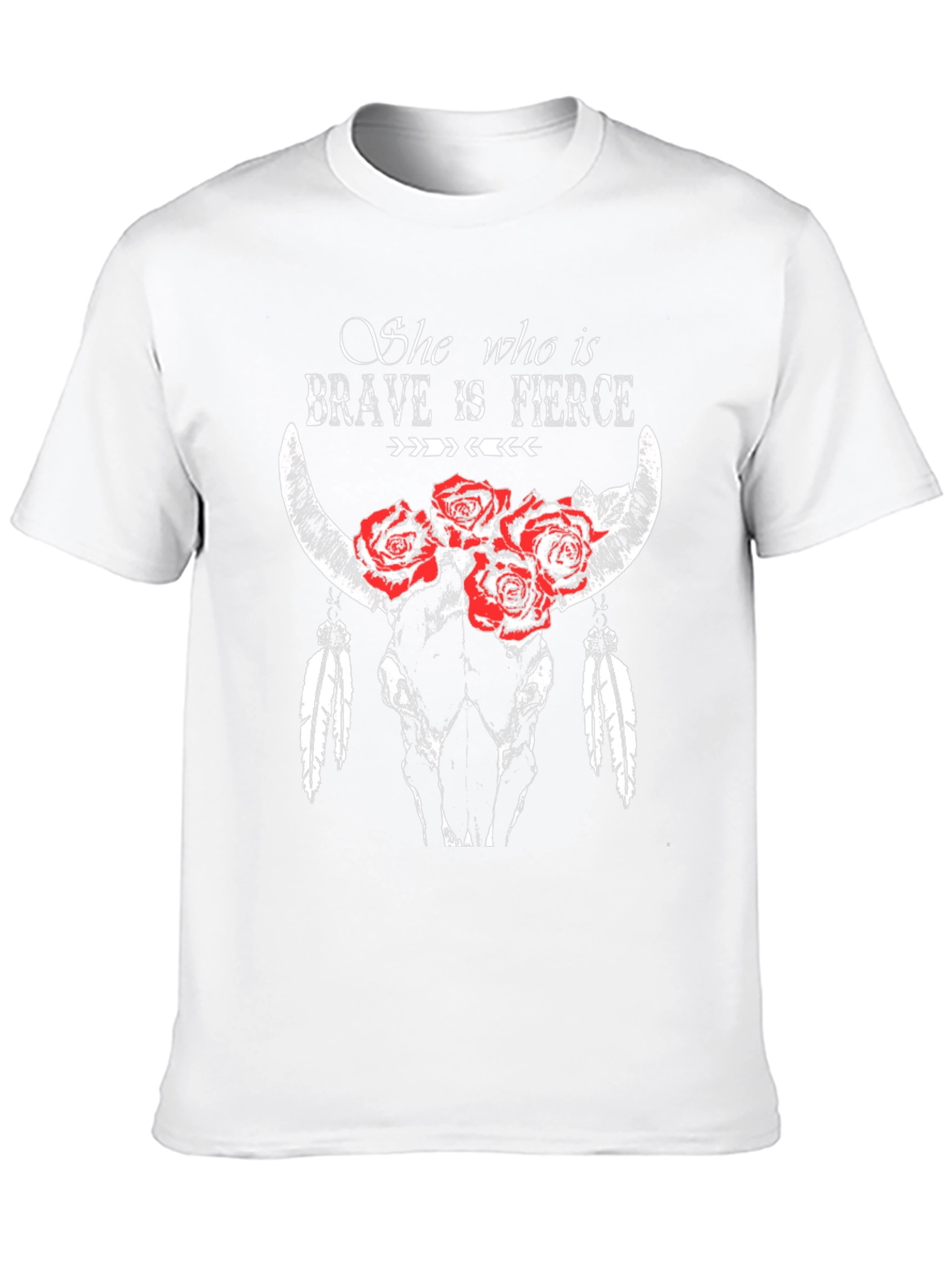 Brave & Fierce Bull Skull Graphic T-Shirt
