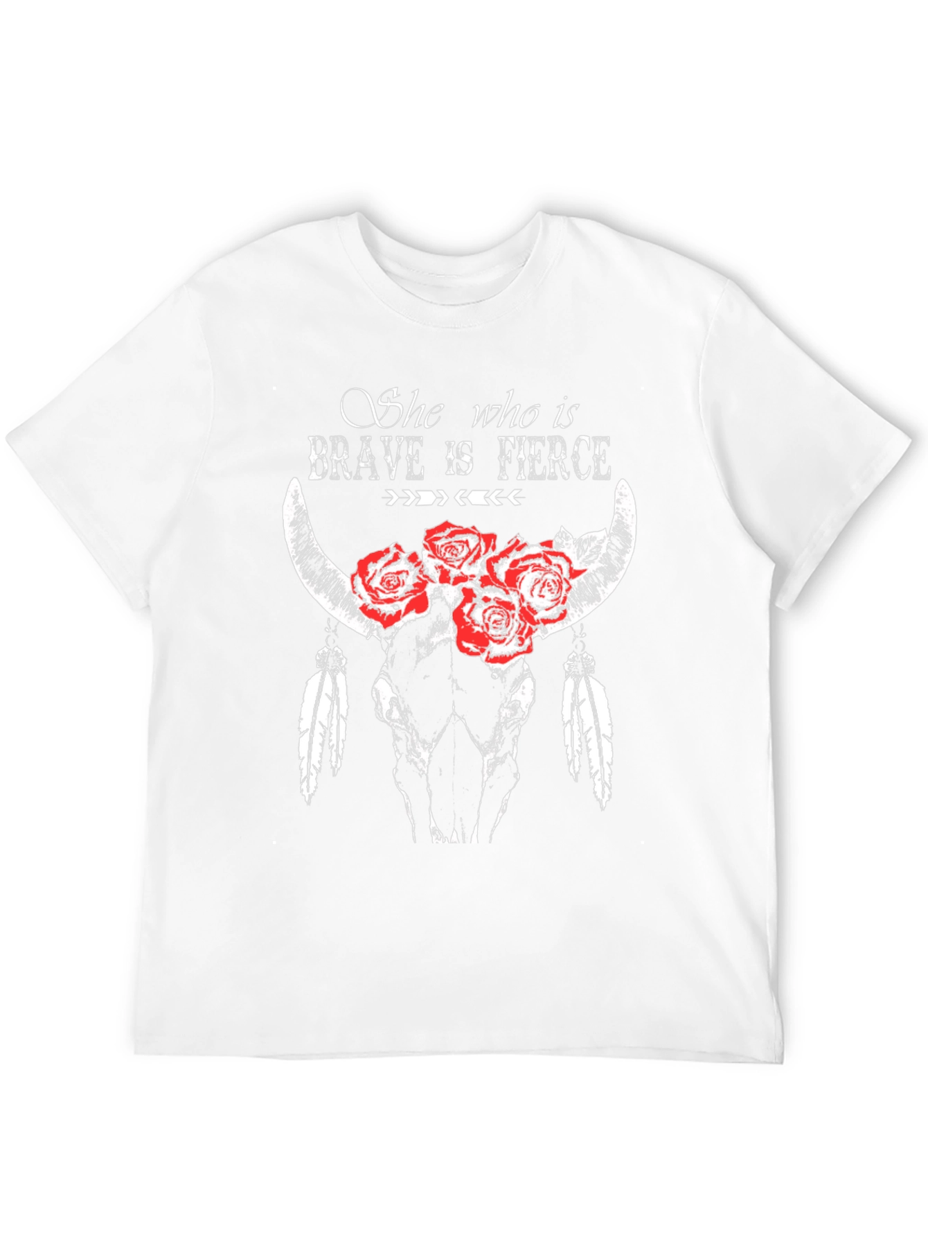 Brave & Fierce Bull Skull Graphic T-Shirt