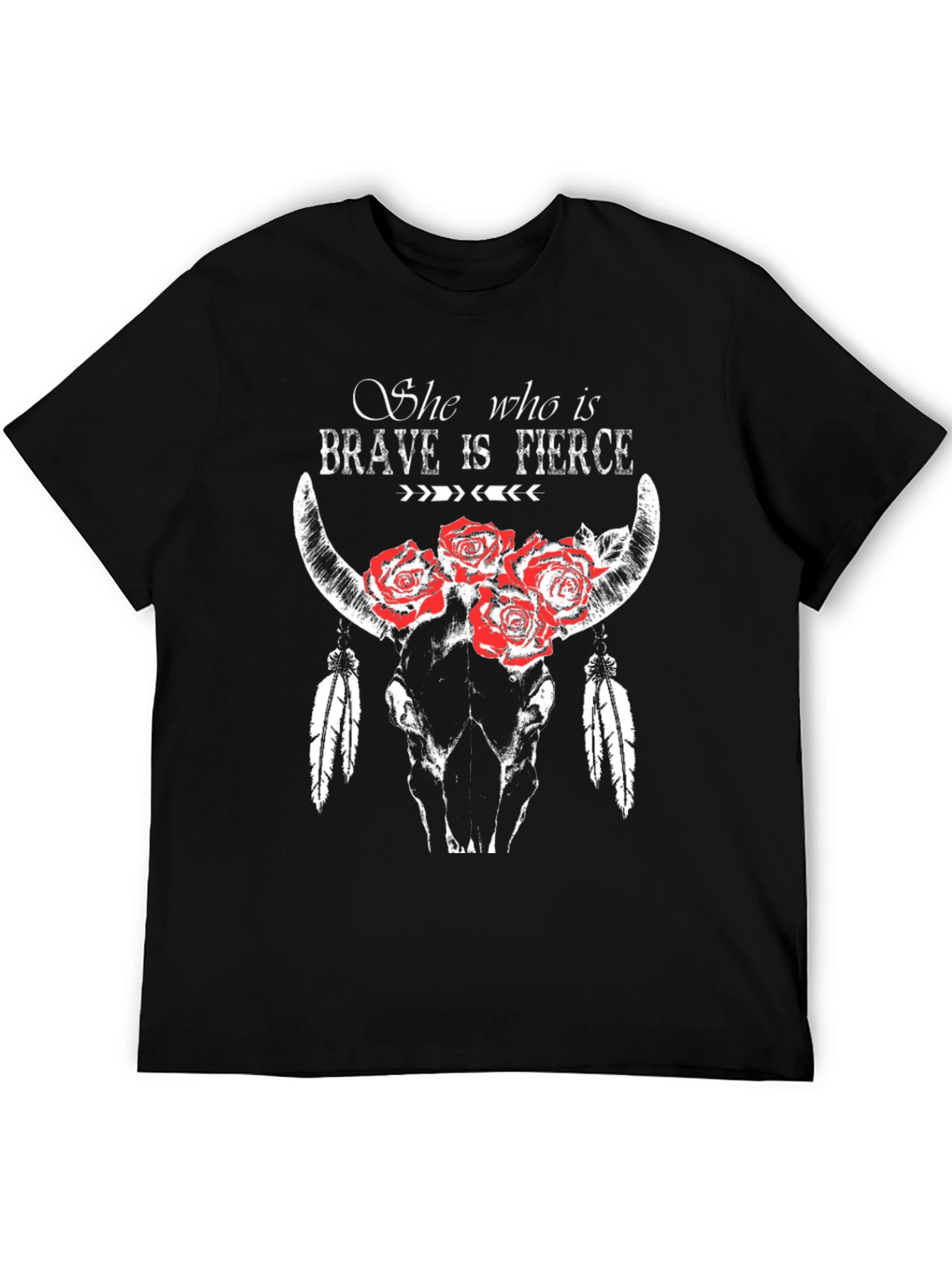 Brave & Fierce Bull Skull Graphic T-Shirt