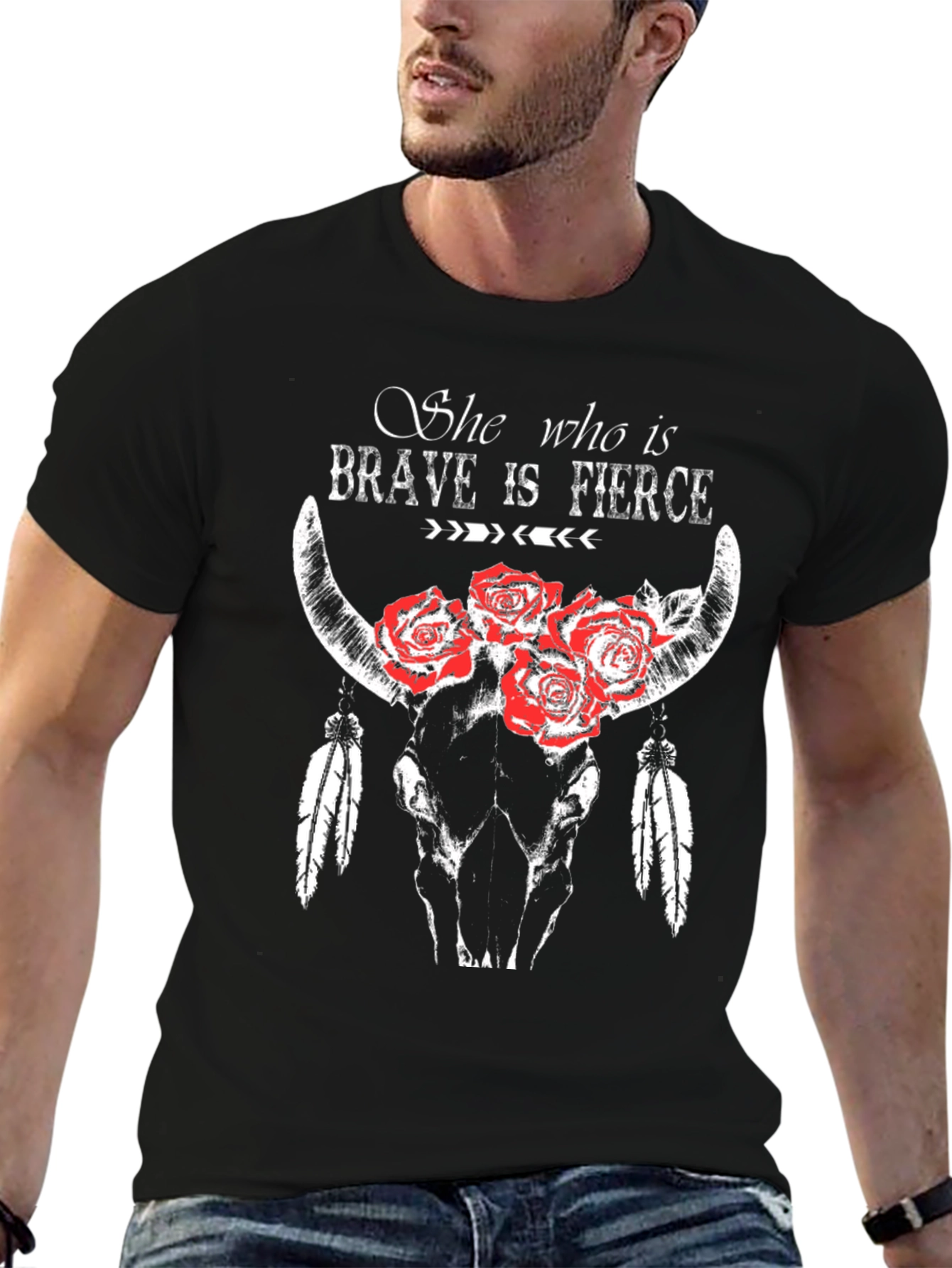 Brave & Fierce Bull Skull Graphic T-Shirt