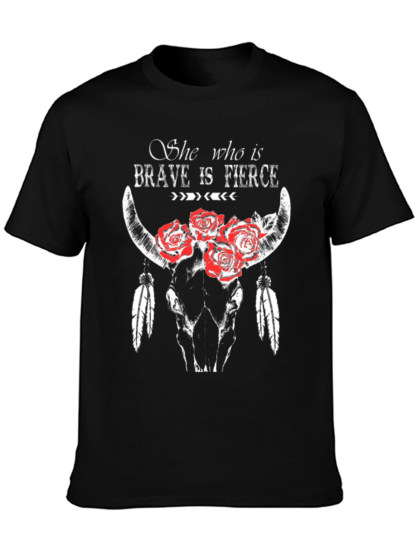 Brave & Fierce Bull Skull Graphic T-Shirt