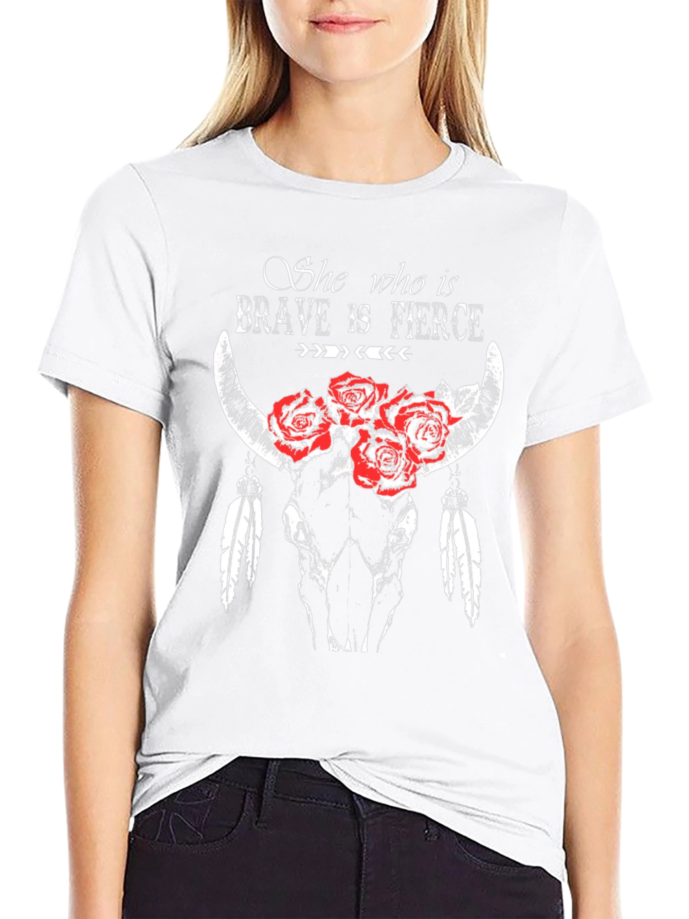 Brave & Fierce Bull Skull Graphic T-Shirt