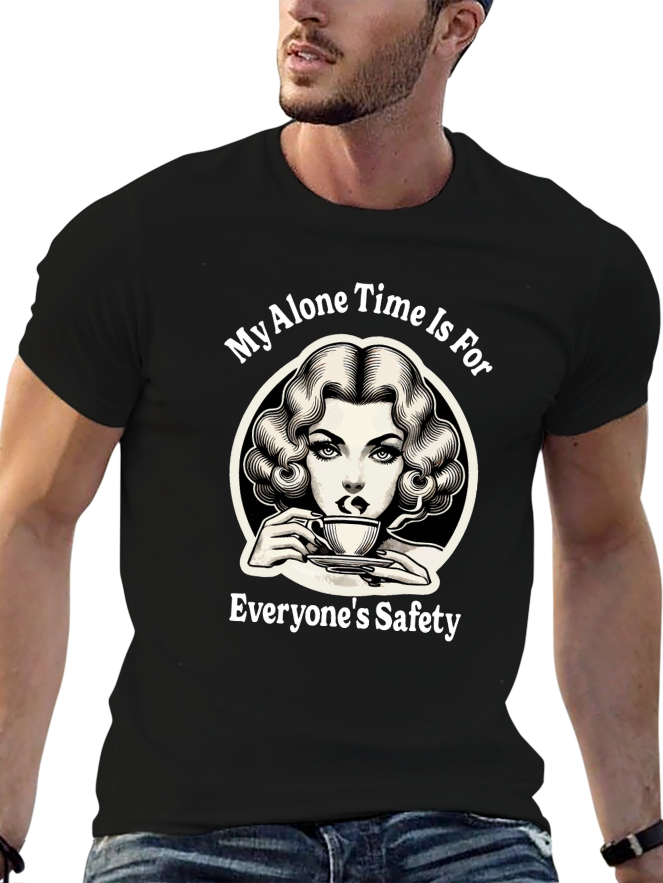 Alone Time Safety Graphic Tee - Black