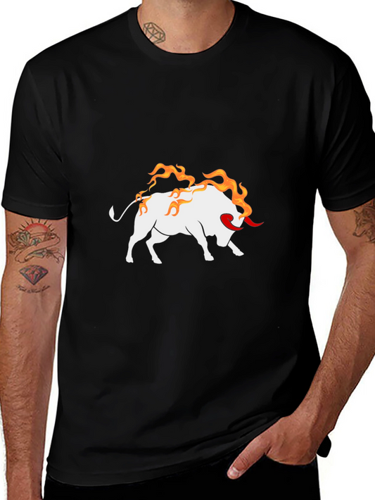 Black Tee with Fiery Bull Graphic