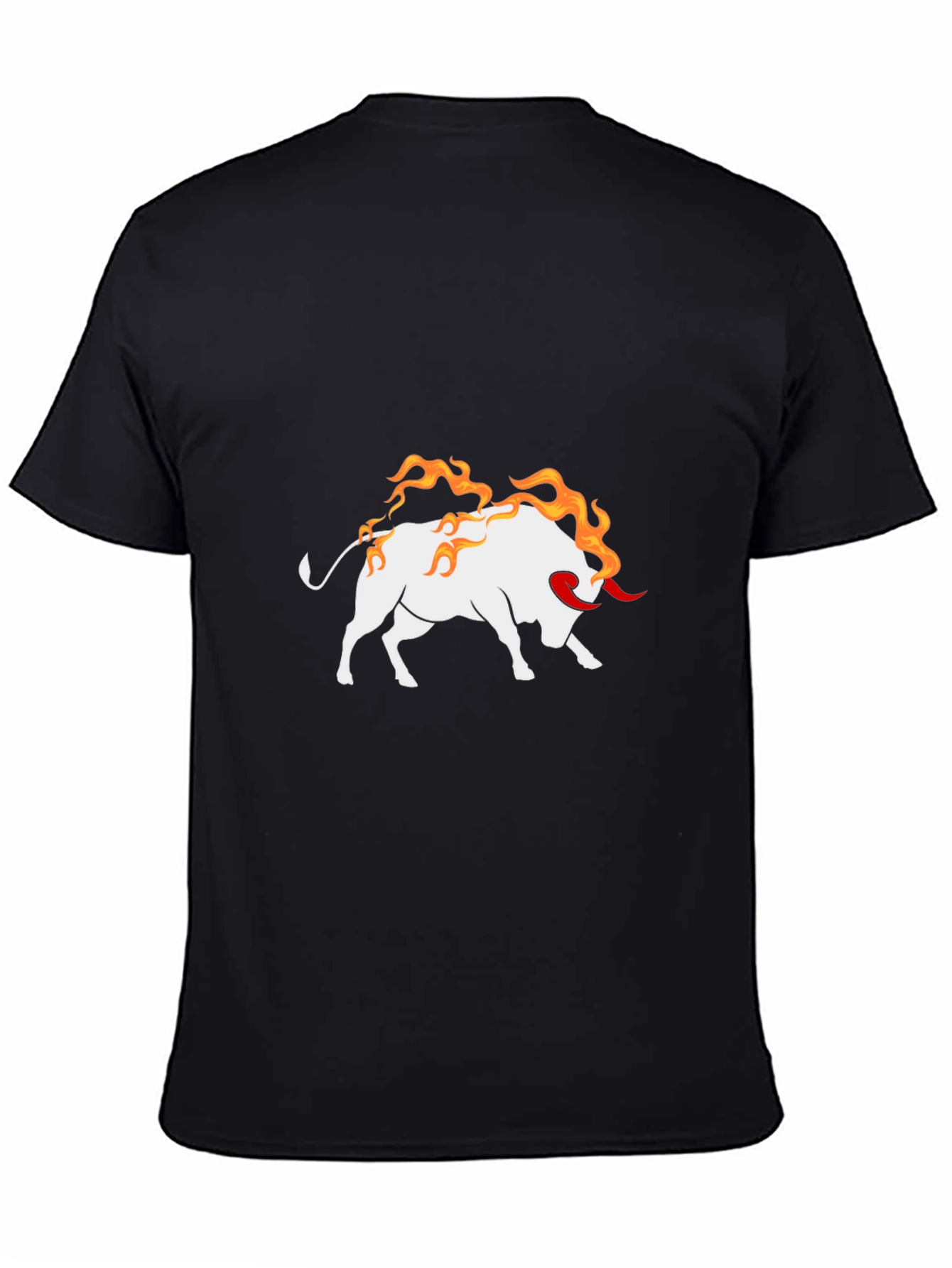 Black Tee with Fiery Bull Graphic
