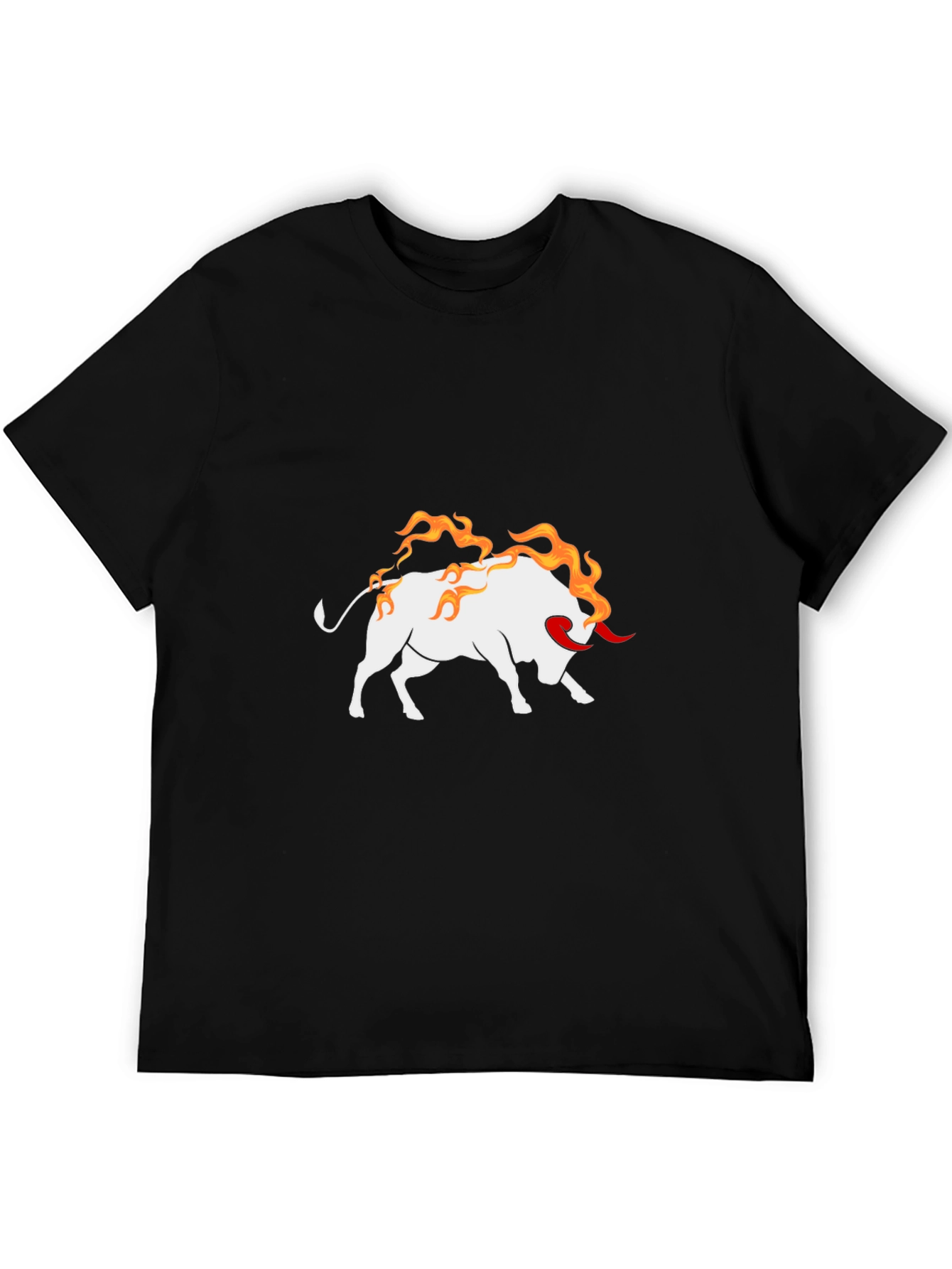 Black Tee with Fiery Bull Graphic