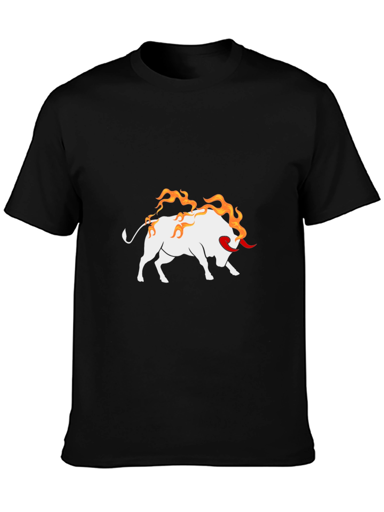 Black Tee with Fiery Bull Graphic