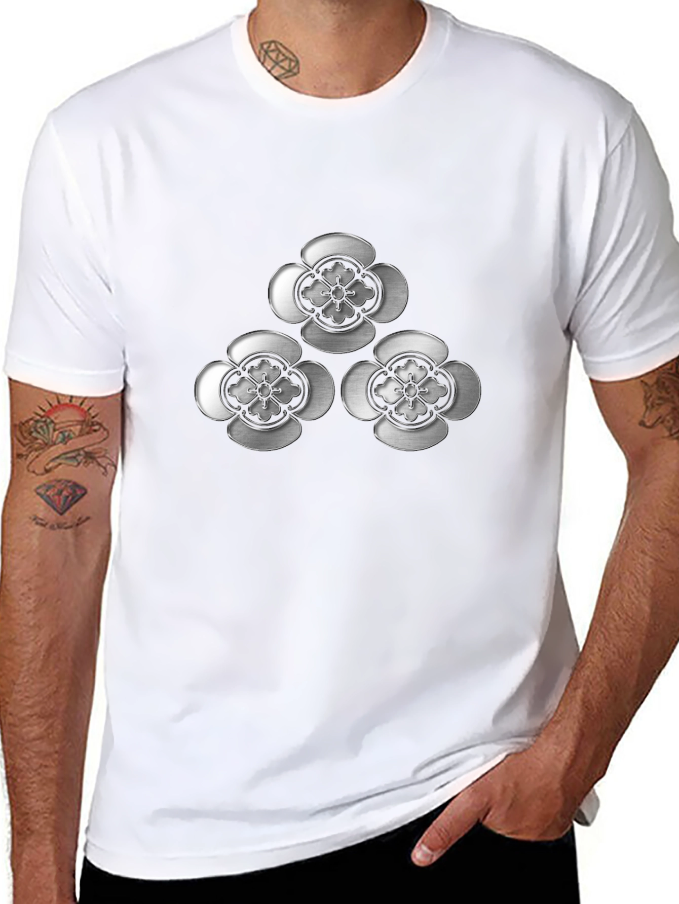 Elegant Floral Emblem Black T-Shirt